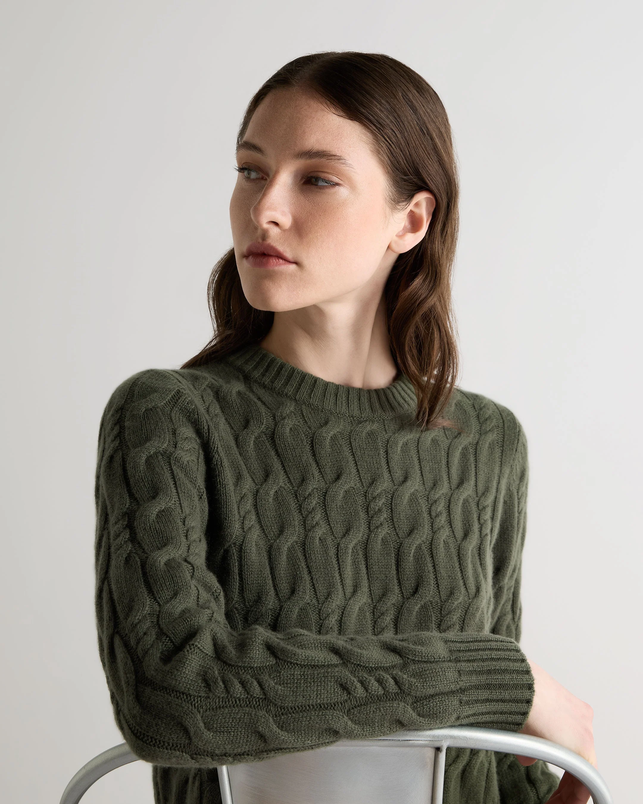 Women's Cable Cashmere Sweater Army Green