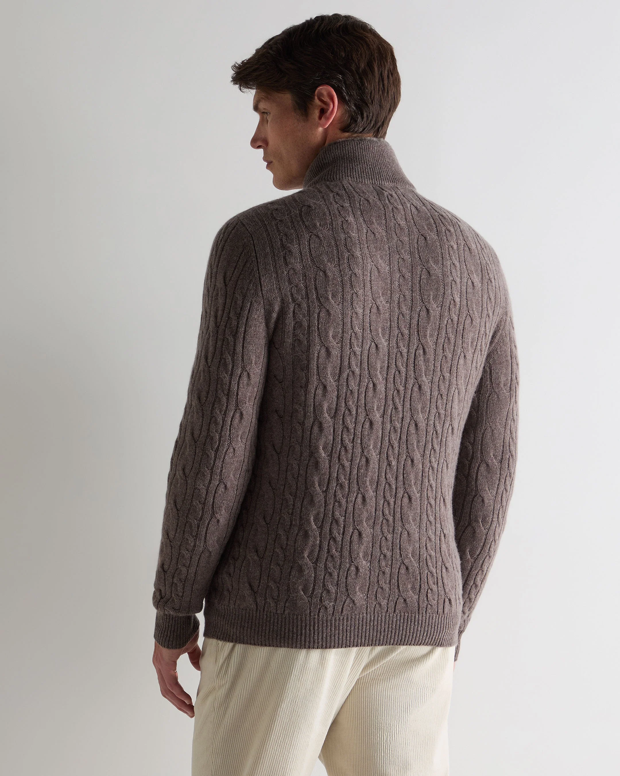 Men's Fur Trim Half Zip Cashmere Jumper Otter Brown