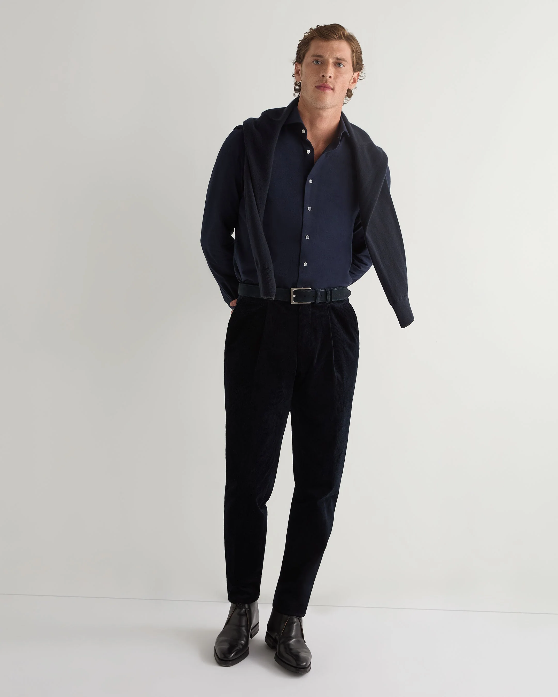 Men's Cannes Soft Cotton Flannel Shirt Navy Blue