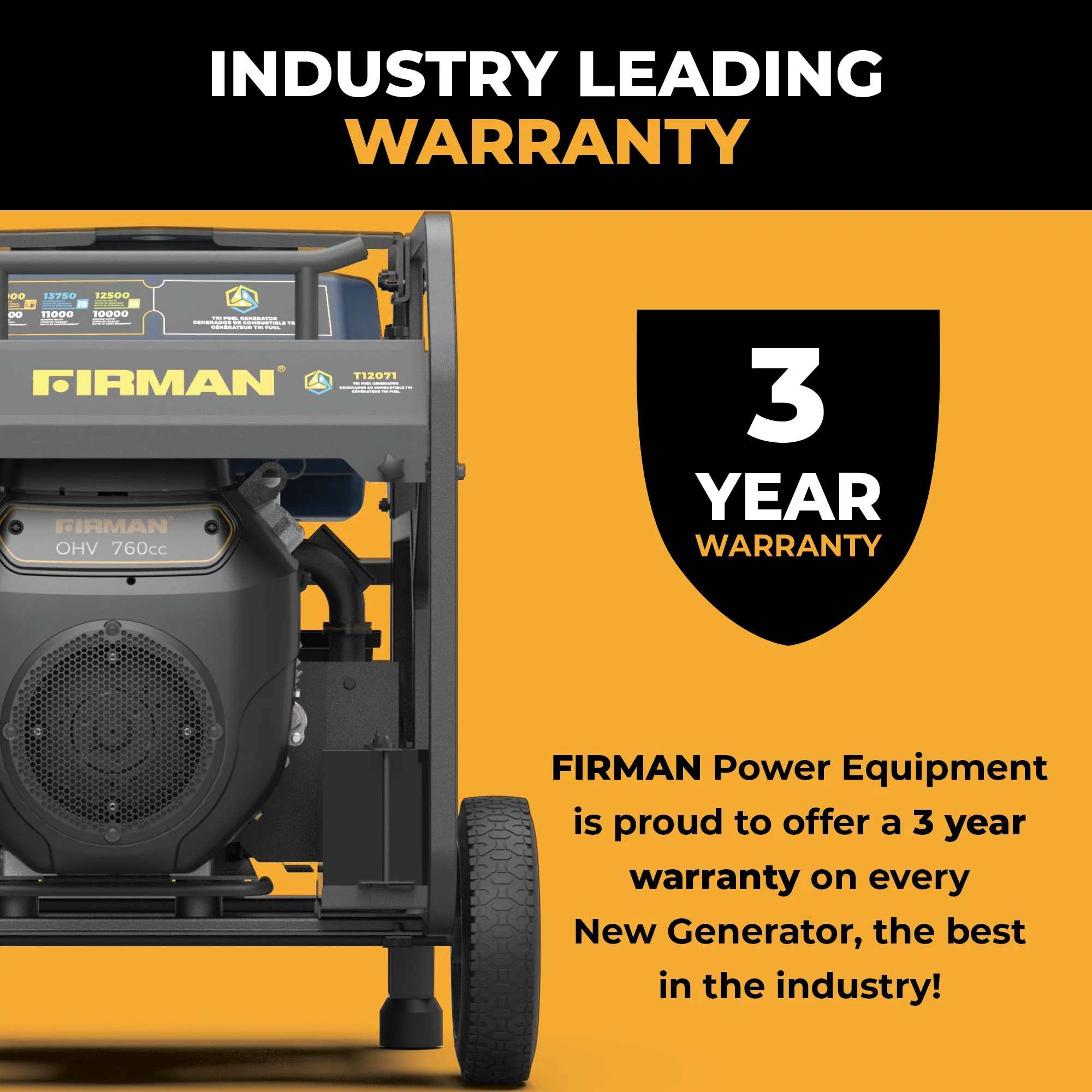 TRI FUEL PORTABLE GENERATOR 15000W ELECTRIC START 120/240V WITH CO ALERT