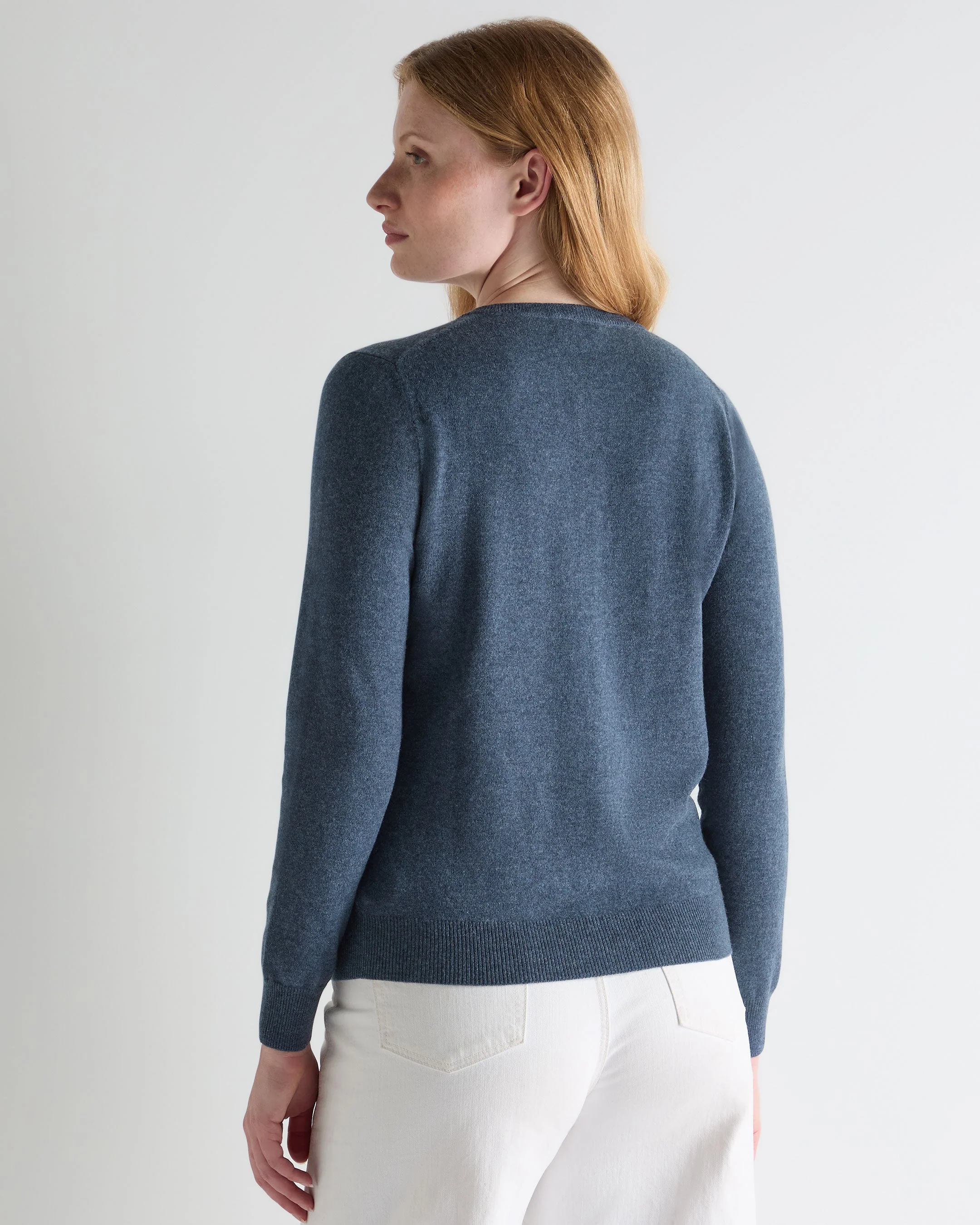 Women's Olivia Round Neck Cashmere Cardigan Light Denim Blue