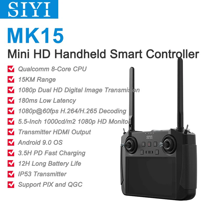 CUAV SIYI MK15 Mini HD Handheld Radio System Transmitter - Remote Control 5.5-Inch Monitor 1080p 60fps 180ms FPV 15KM FCC CE