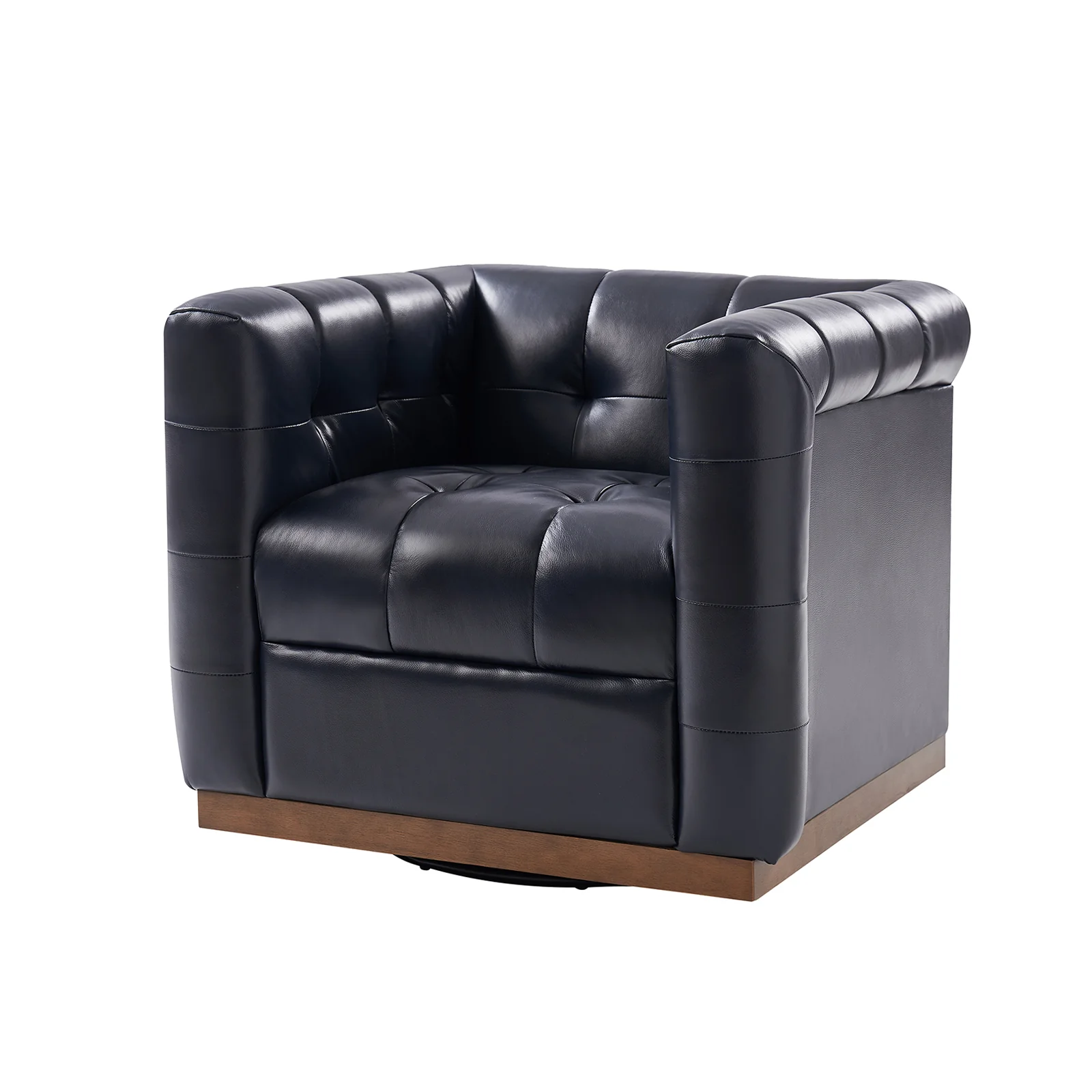 Arnold Genuine Leather Swivel Club Chair in Navy