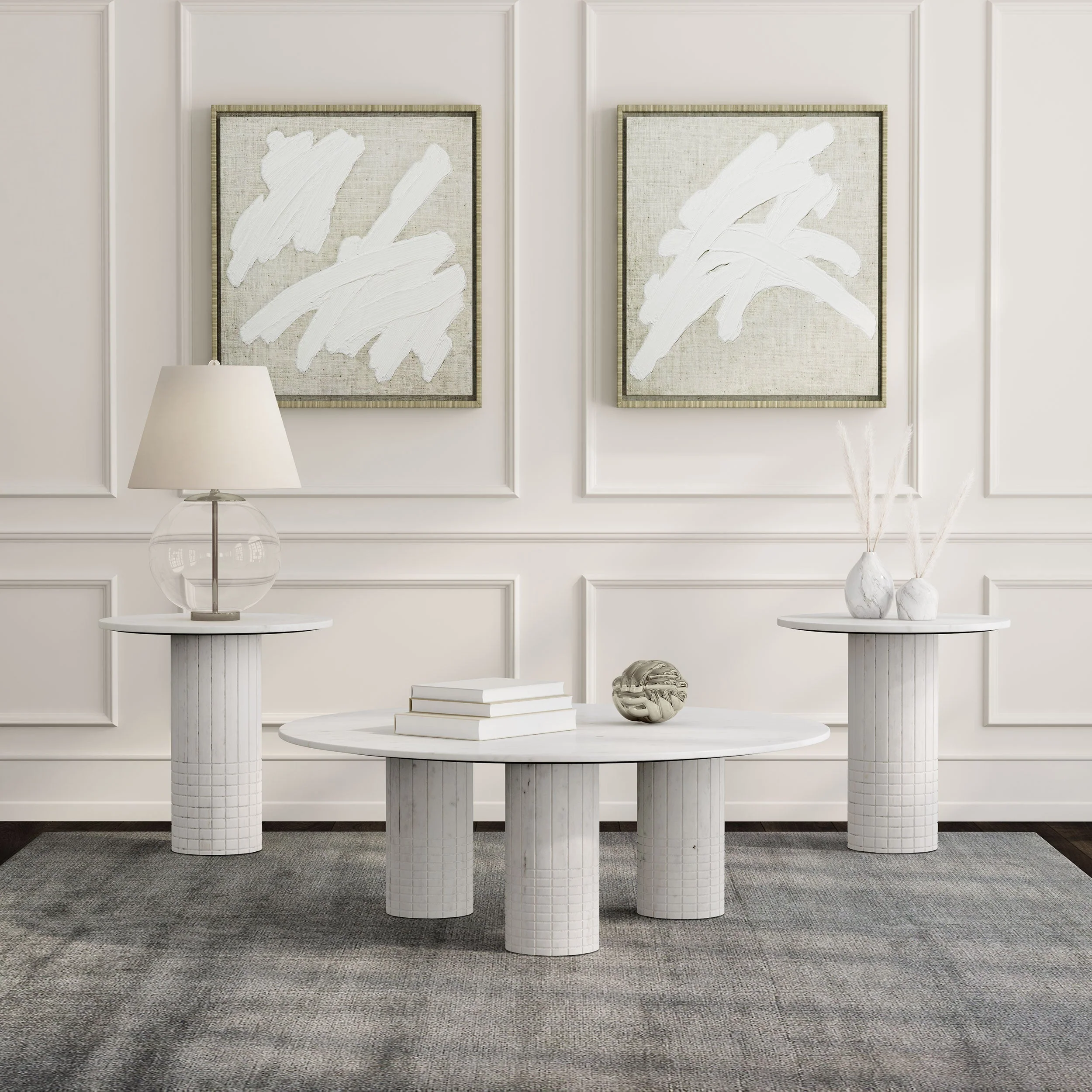 Astoria Marble Coffee and End Table Set White