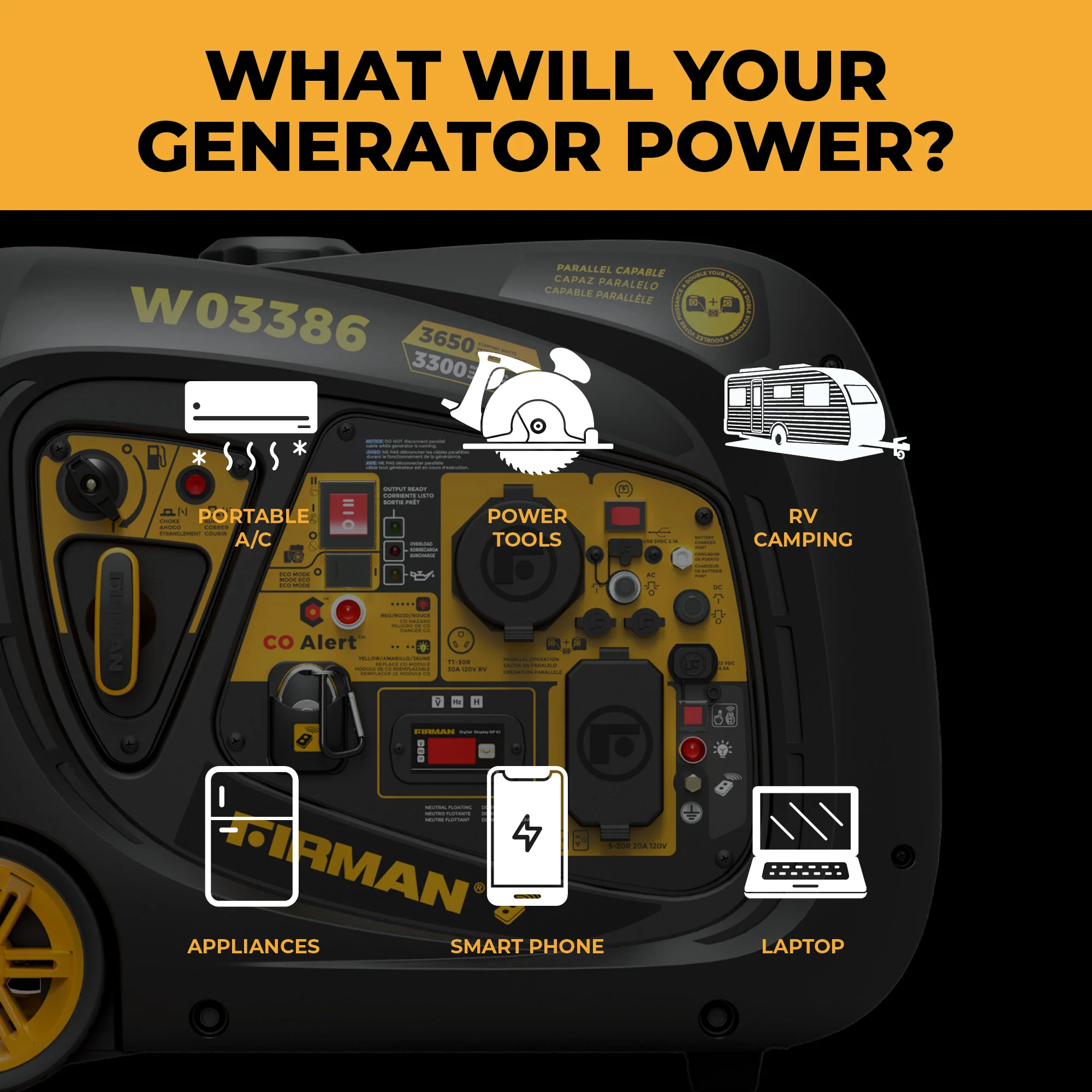 Inverter Portable Generator 4125W Remote Start with CO ALERT