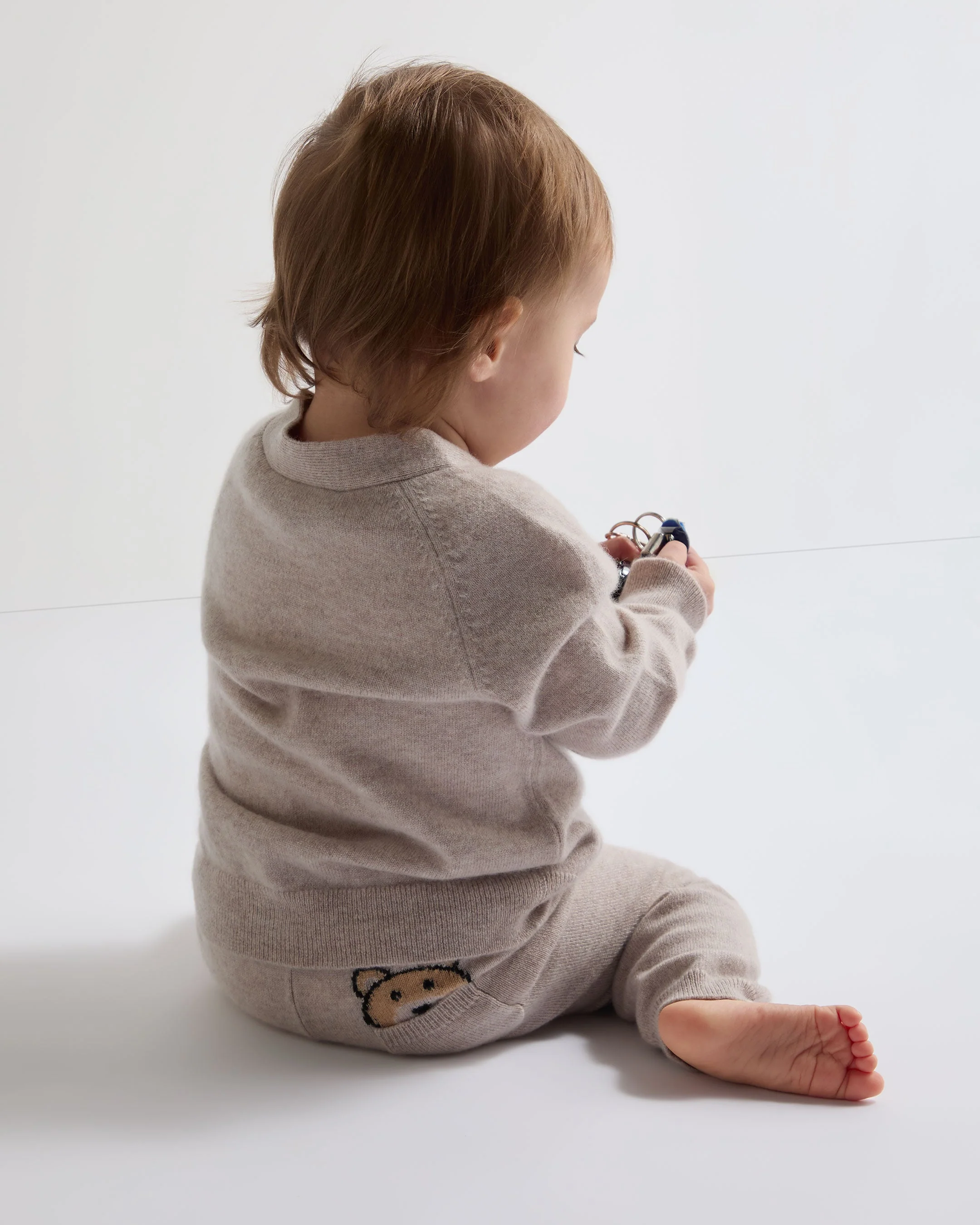 Bear Pocket Cashmere Cardigan Light Oatmeal Brown