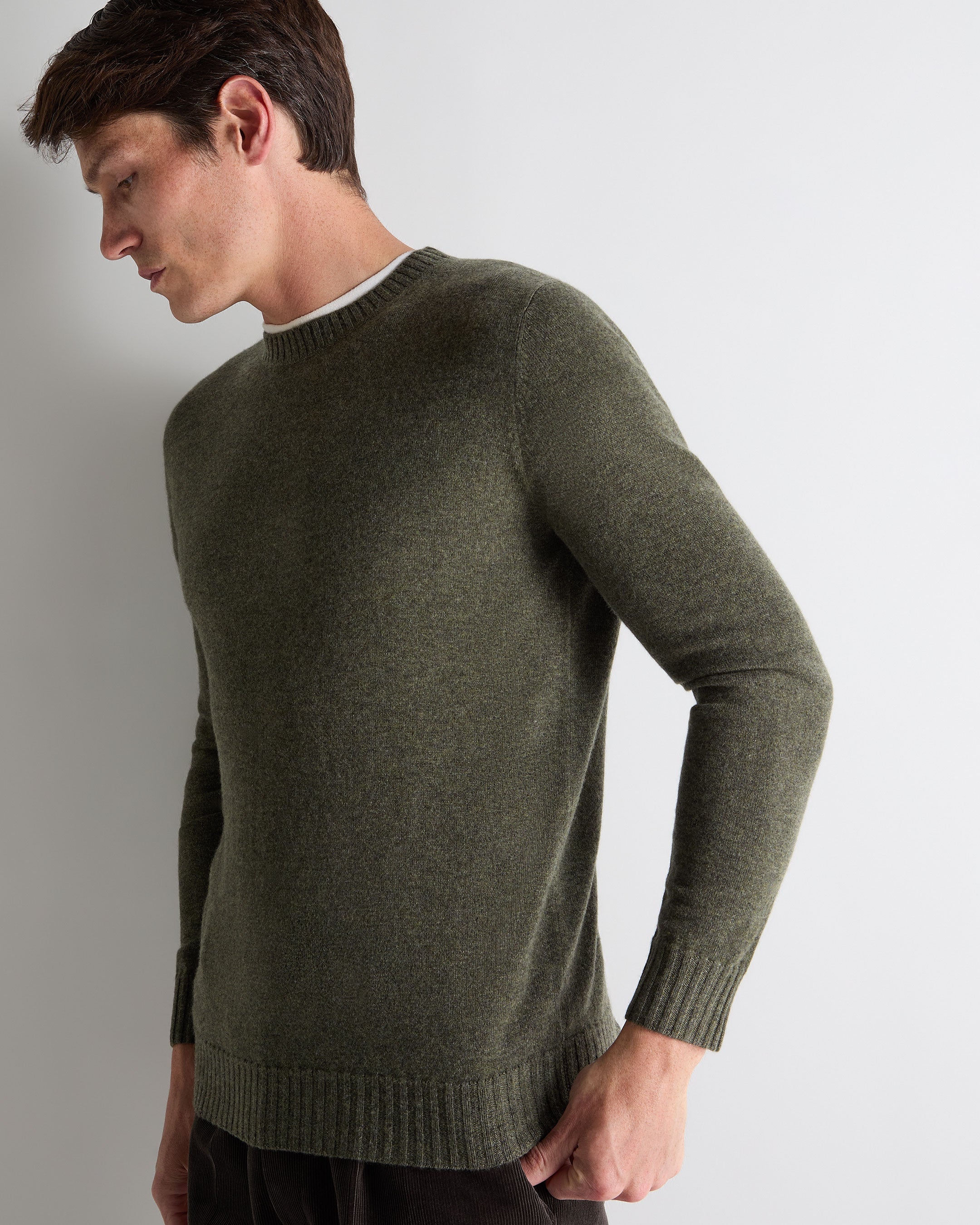 Men's Shoreditch Round Neck Cashmere Sweater Moss Green