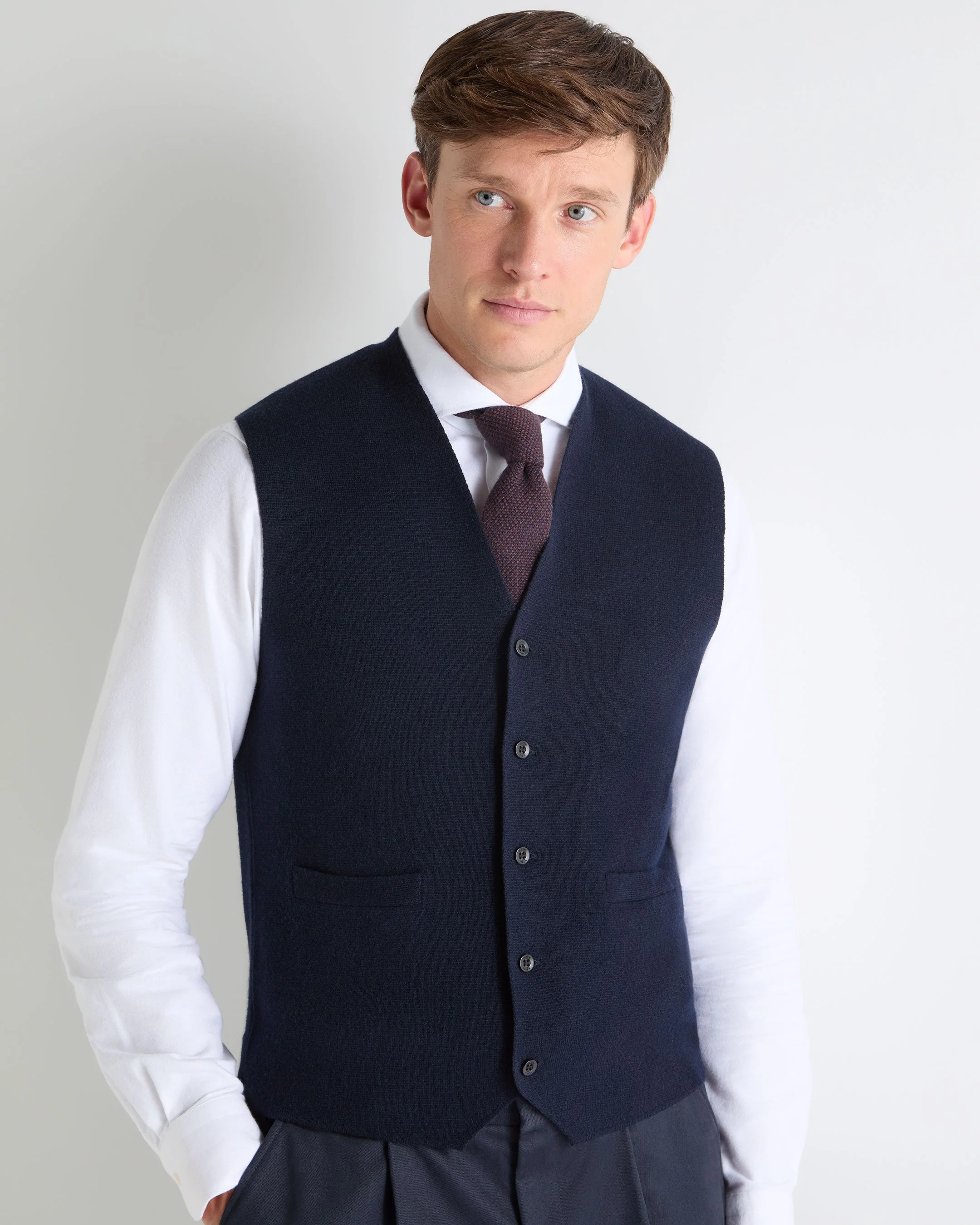 TUCCI KNITTED TIE Navy Blue + Brown