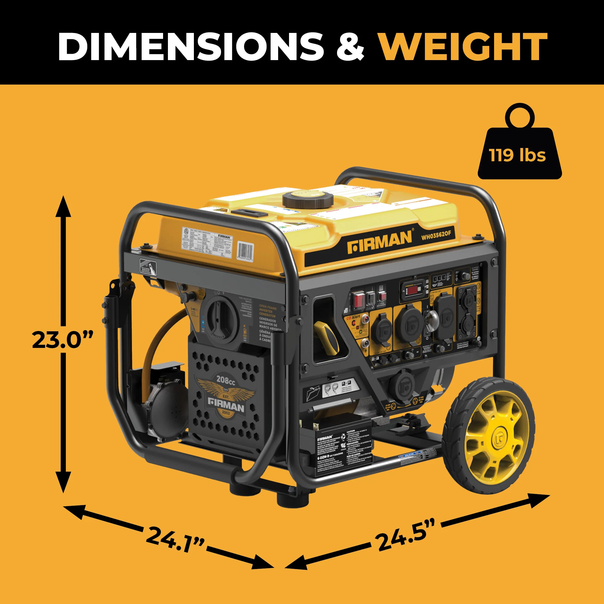 Dual Fuel Open Frame Inverter 4400W Electric Start with CO ALERT