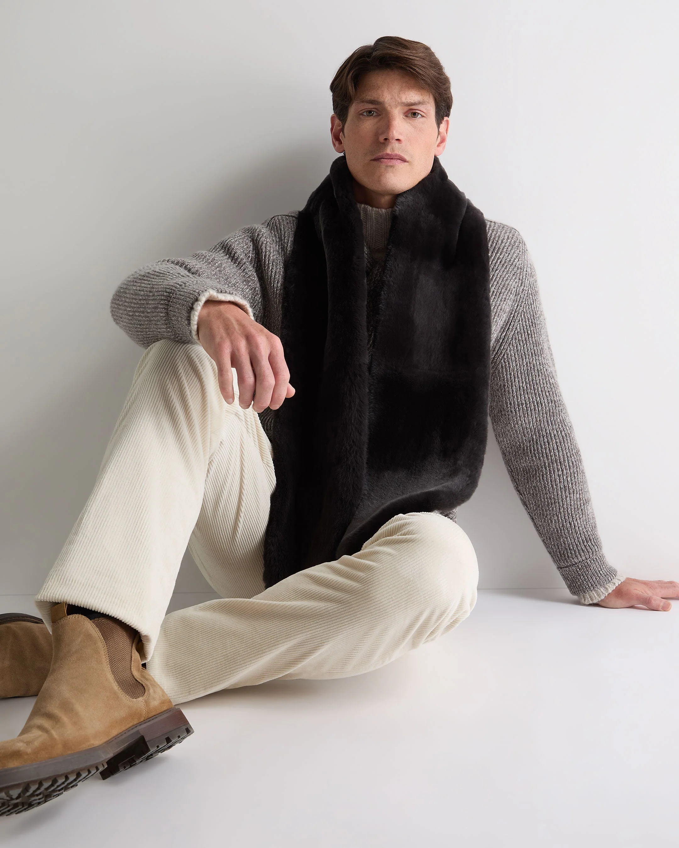 Unisex Long Fur Scarf Chocolate Brown