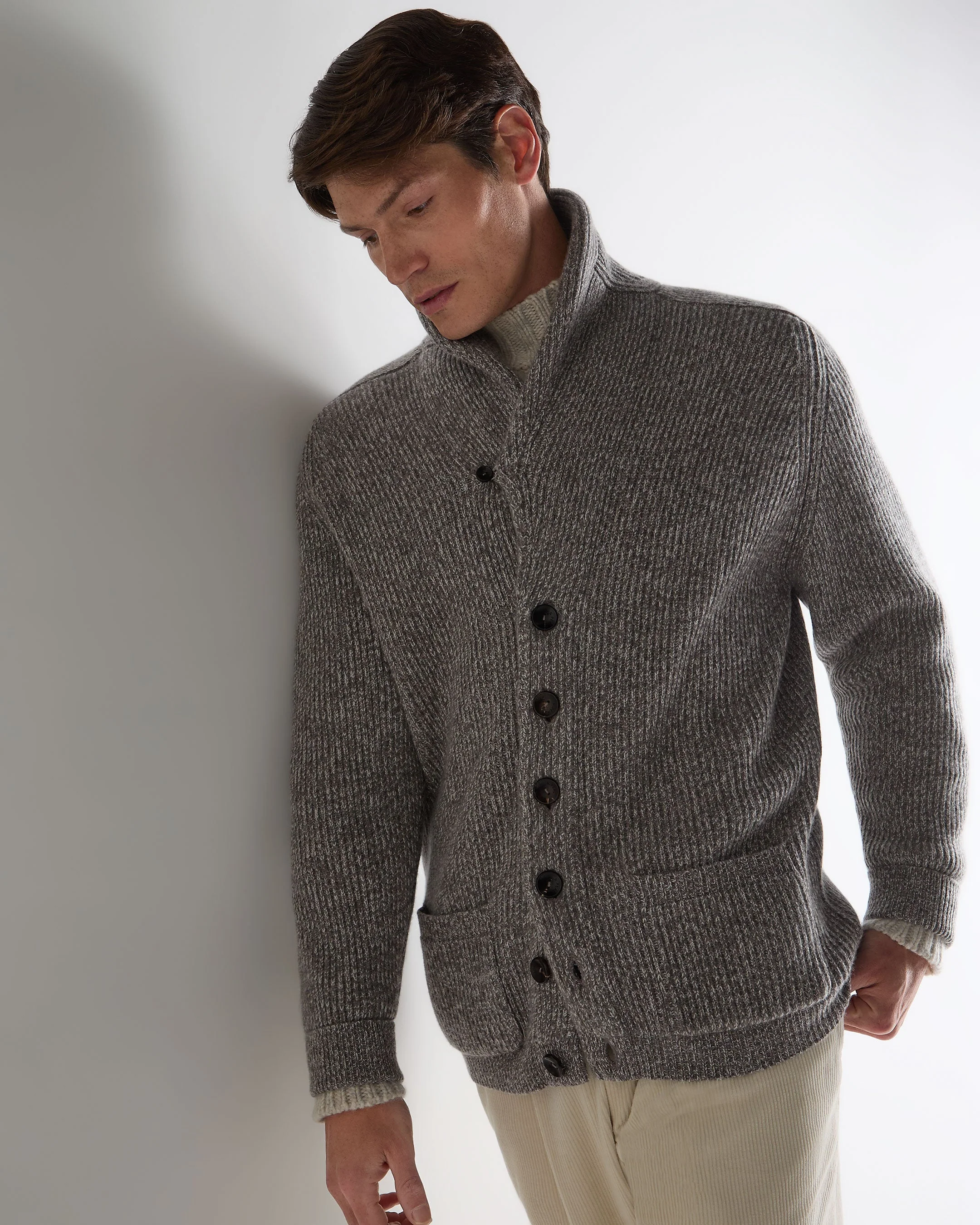 Men's Kensington Cashmere Cardigan Soft Truffle Brown Marl