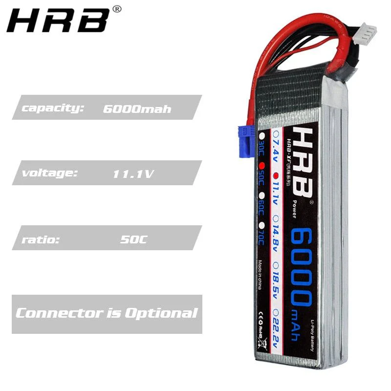 2PCS HRB Battery Lipo 3S 6000mah 11.1V - 50C XT60 T Deans XT90 EC5 XT90-S Female Plug RC Racing Airplanes FPV Drone Car Parts