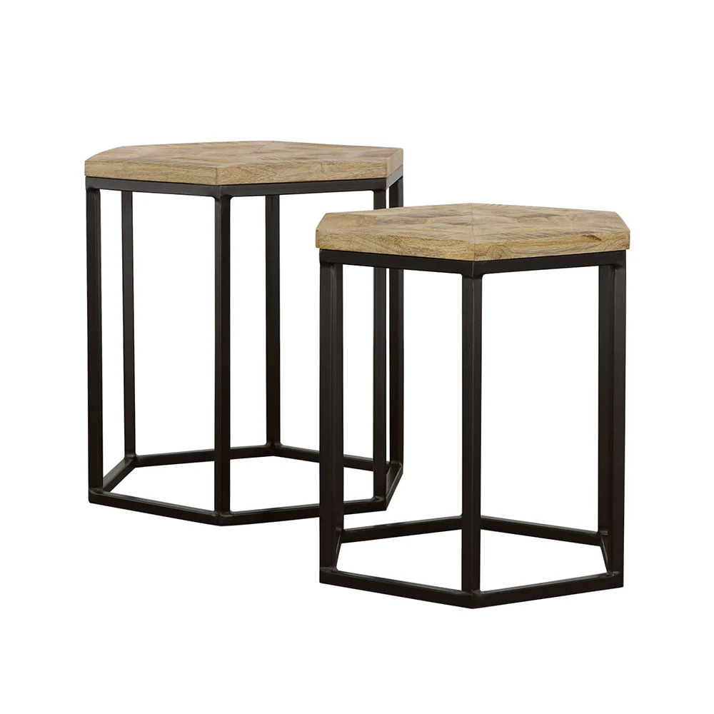Adger  Hexagonal Nesting Tables Natural and Black