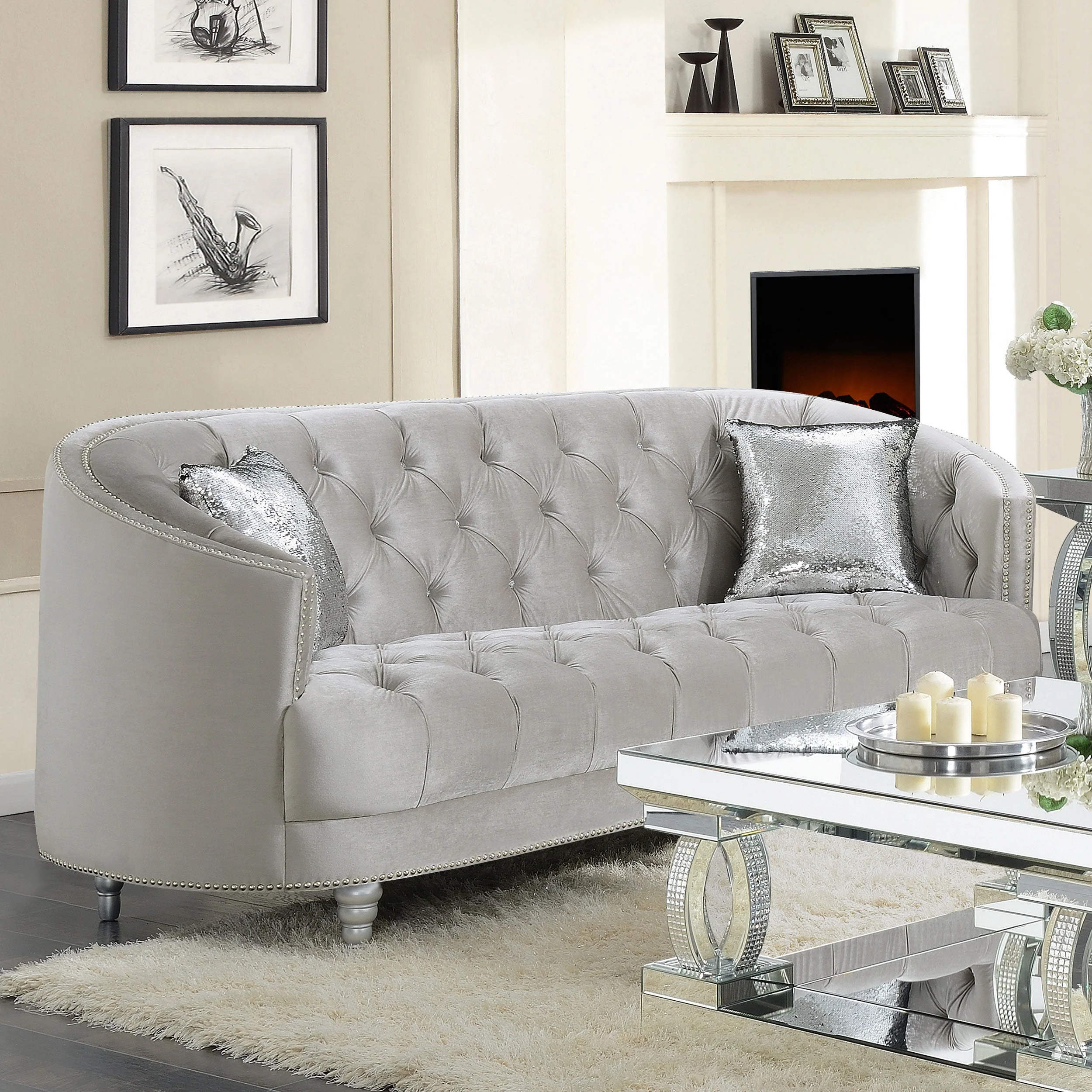 Avonlea Upholstered Sloped Arm Sofa Grey Fabric