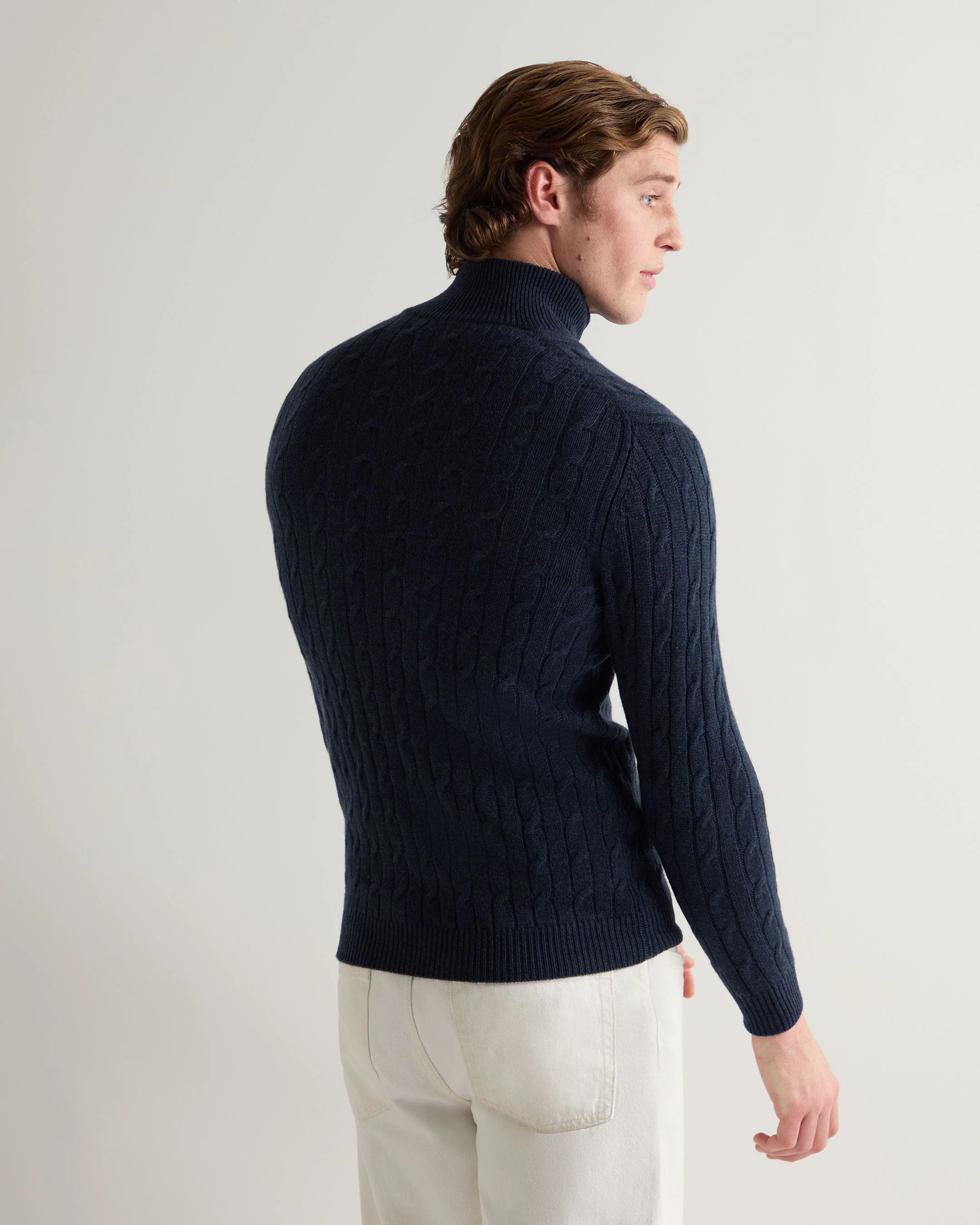 Men's Albemarle Cable Half Zip Cashmere Jumper Indigo Blue