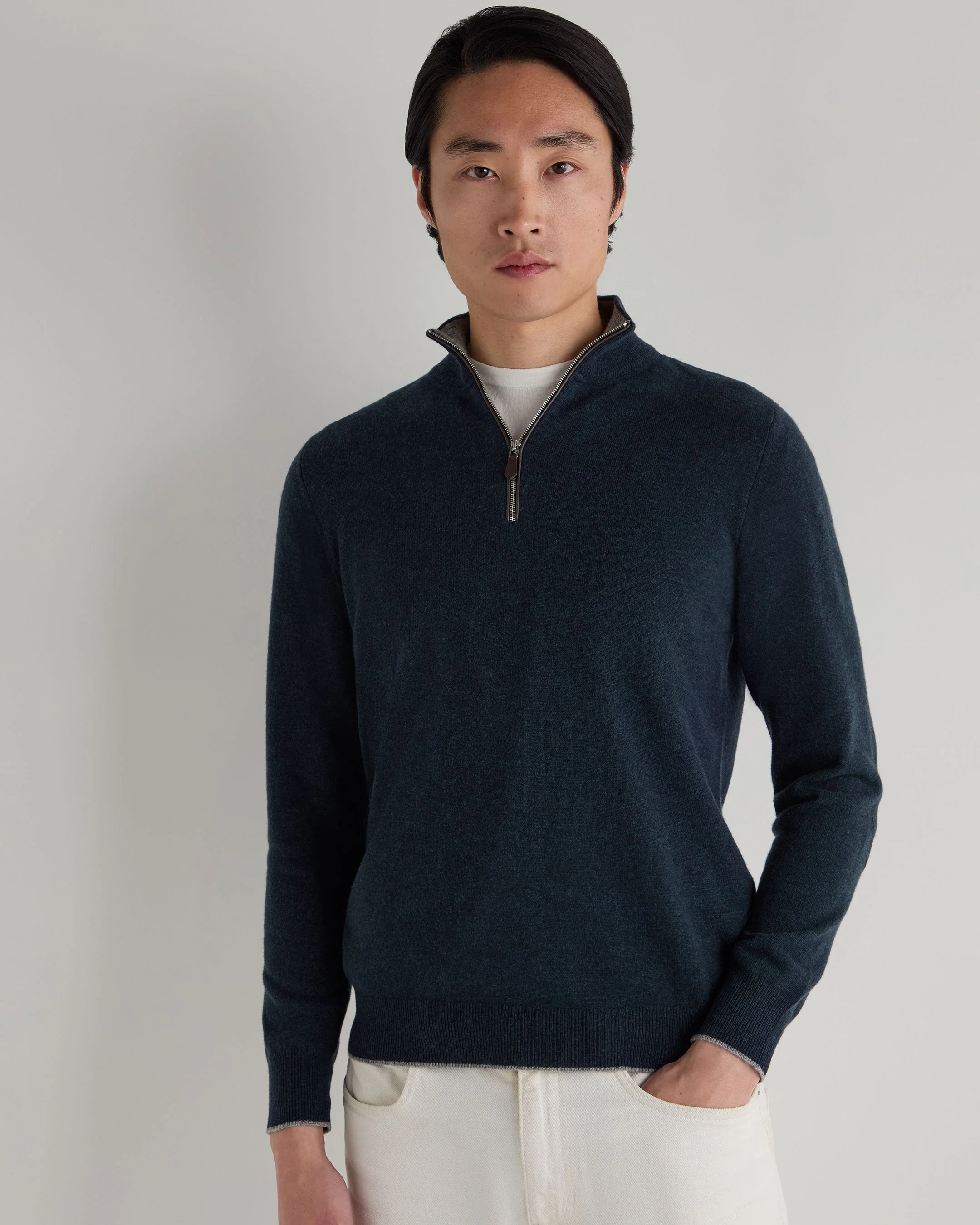 Men's Carnaby Half Zip Cashmere Jumper Indigo Blue