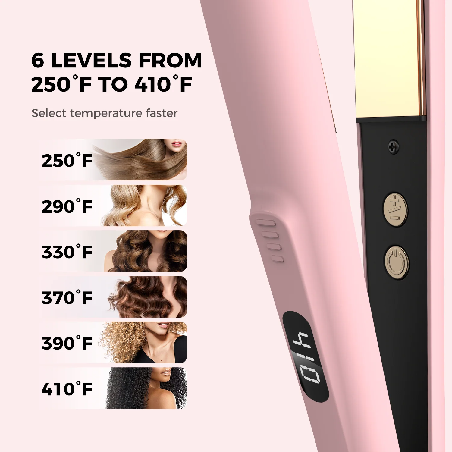 Goolioo Hair Straightener, 1 inch Flat Iron Hair Straightening, Fast Heating, Dual Voltage, Pink
