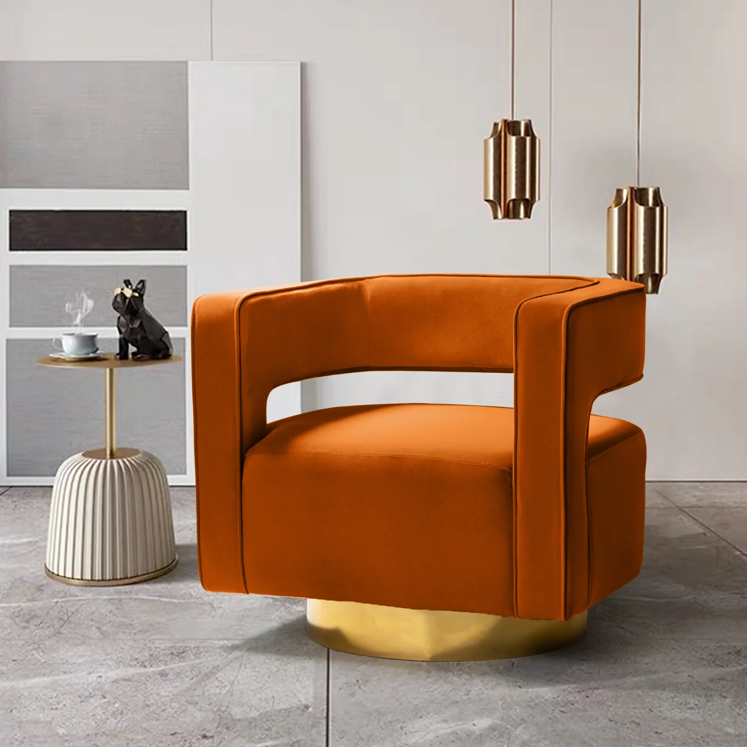 Blanca Swivel Barrel Chair in Orange