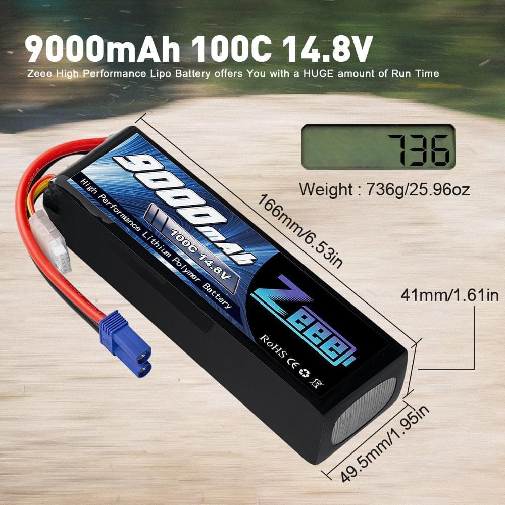 1/2units Zeee 14.8V Lipo Battery - 4S 100C 9000mAh Battery EC5 Connector with Metal Plates for RC Drone Car Truck Tank RC Models FPV Drone Battery