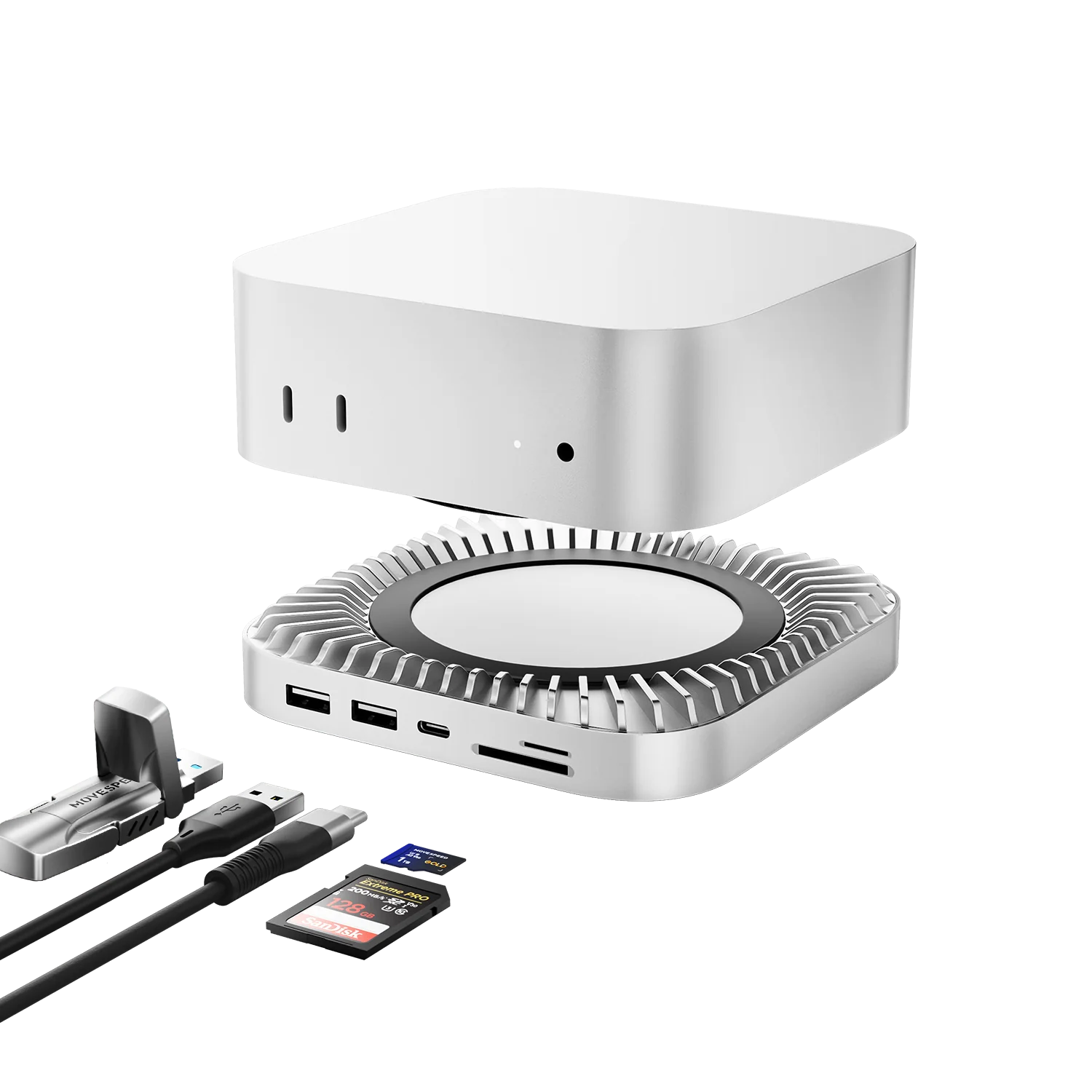MOVESPEED for Mac Mini M4/M4Pro Stand & Hub 10Gbps/40Gbps/80Gbps Transfer, 1TB-4TB SSD Enclosure & Full Port Expansion