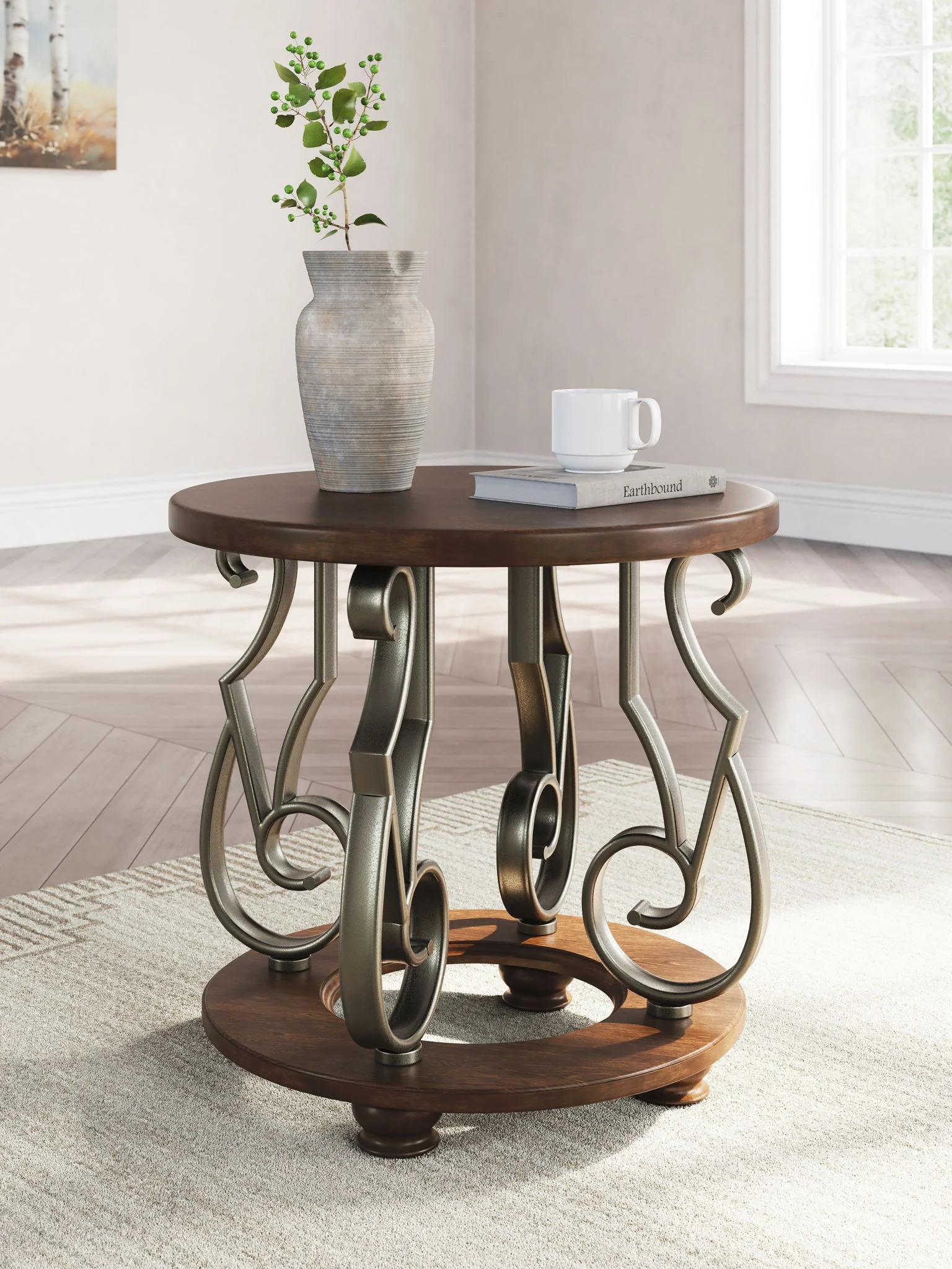 Frallyn - Round End Table - Dark Brown