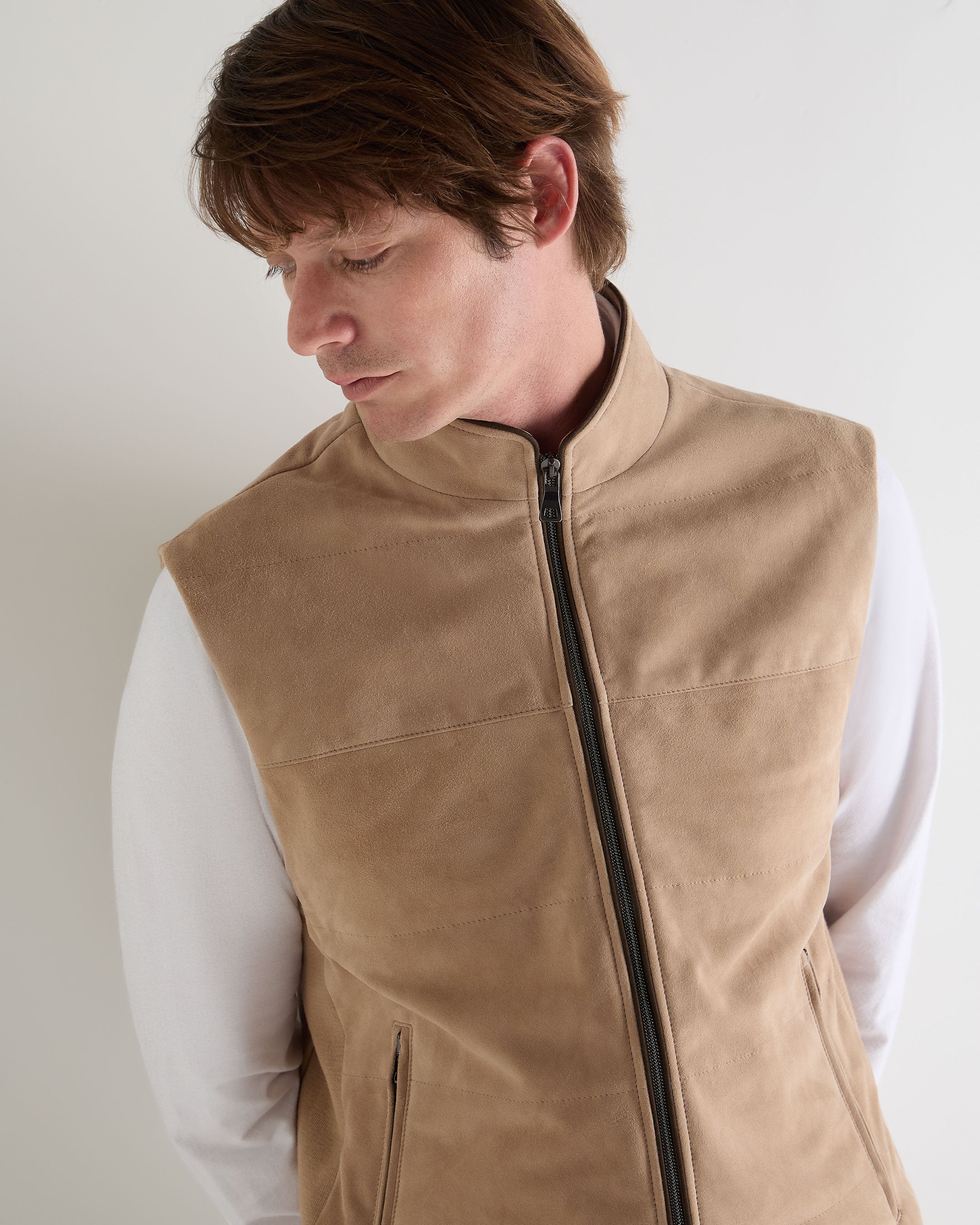 Men's Belgravia Suede Gilet Beige Brown