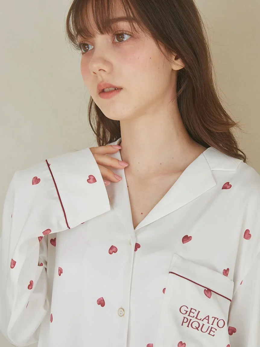 Heart Pattern Satin Pajama Shirt