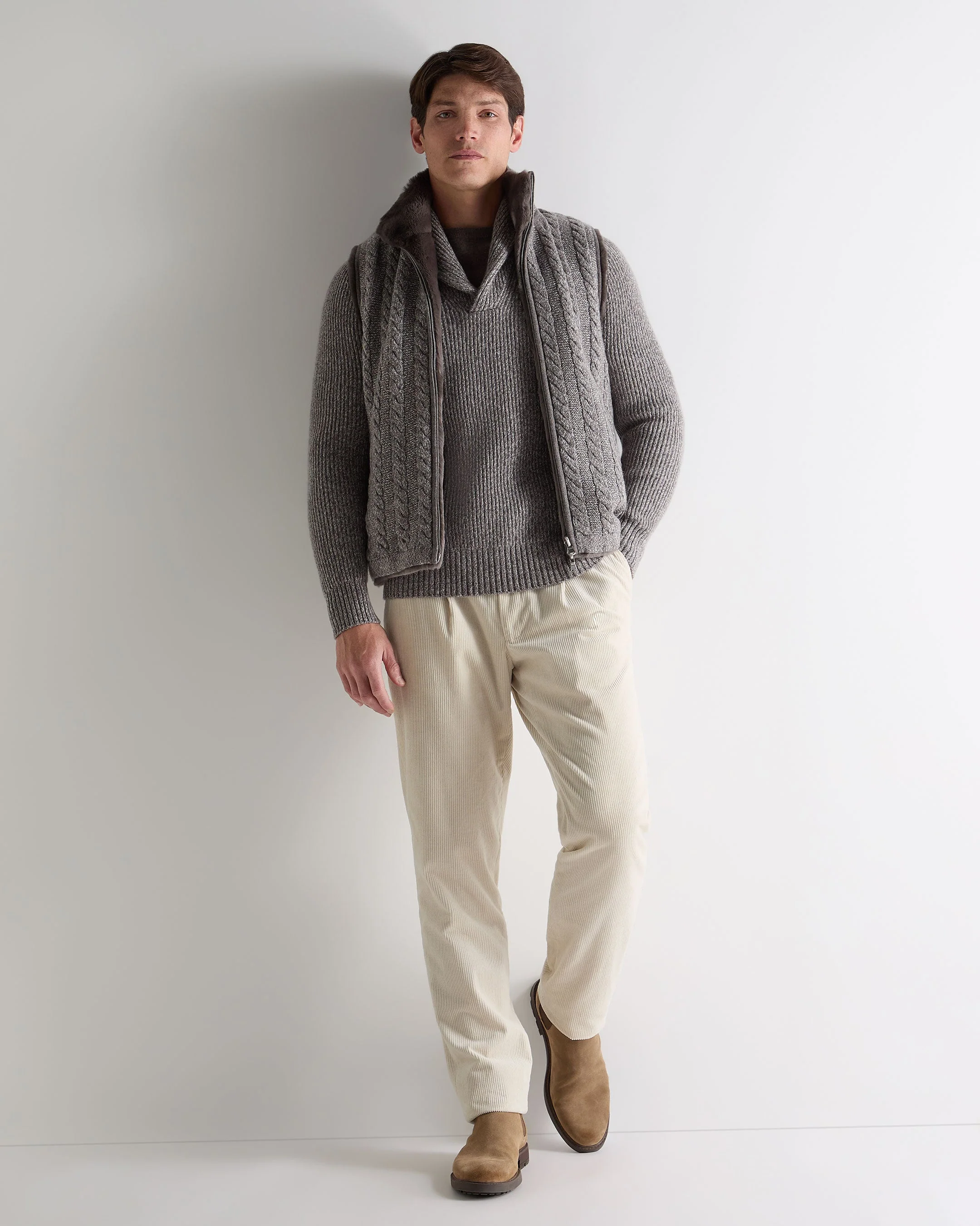 Men's Shawl Collar Cashmere Sweater Soft Truffle Brown Marl