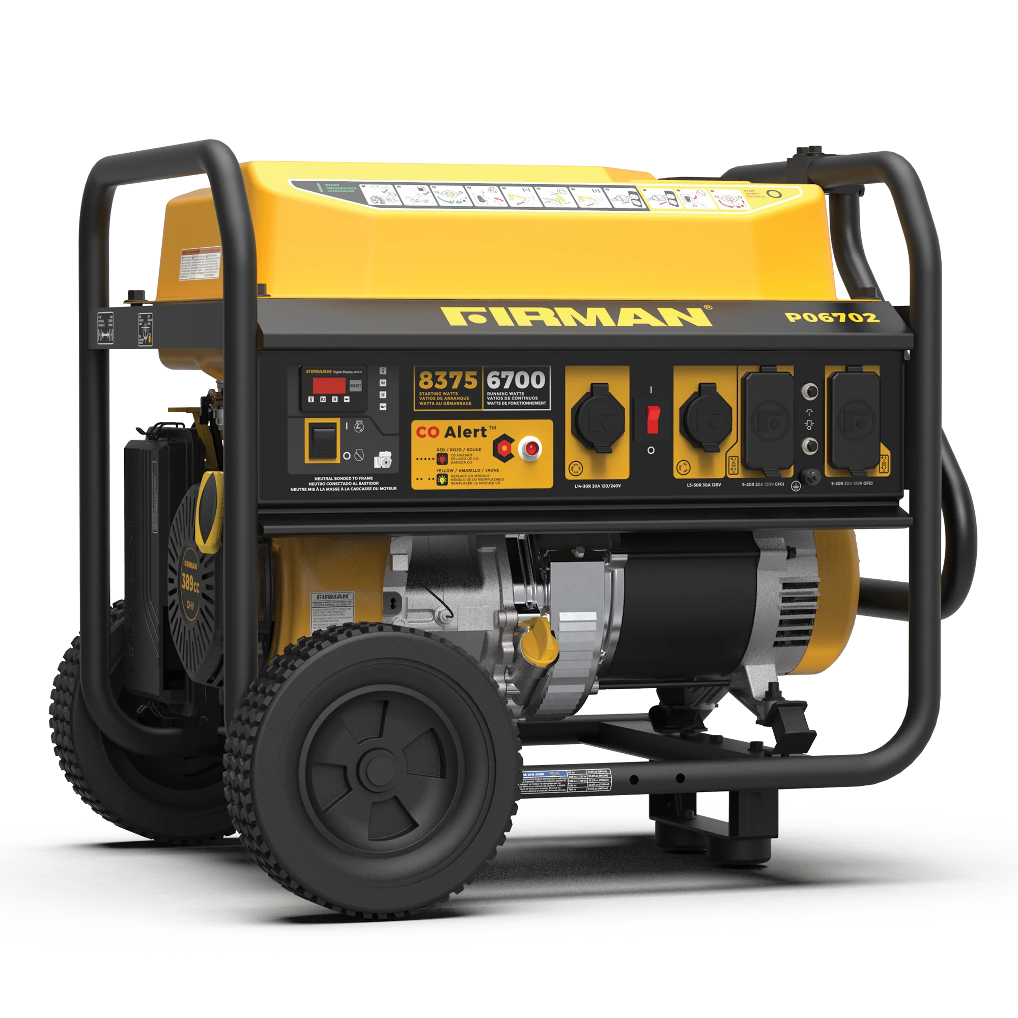 Gas Portable Generator 8375W Recoil Start 120/240V With CO Alert