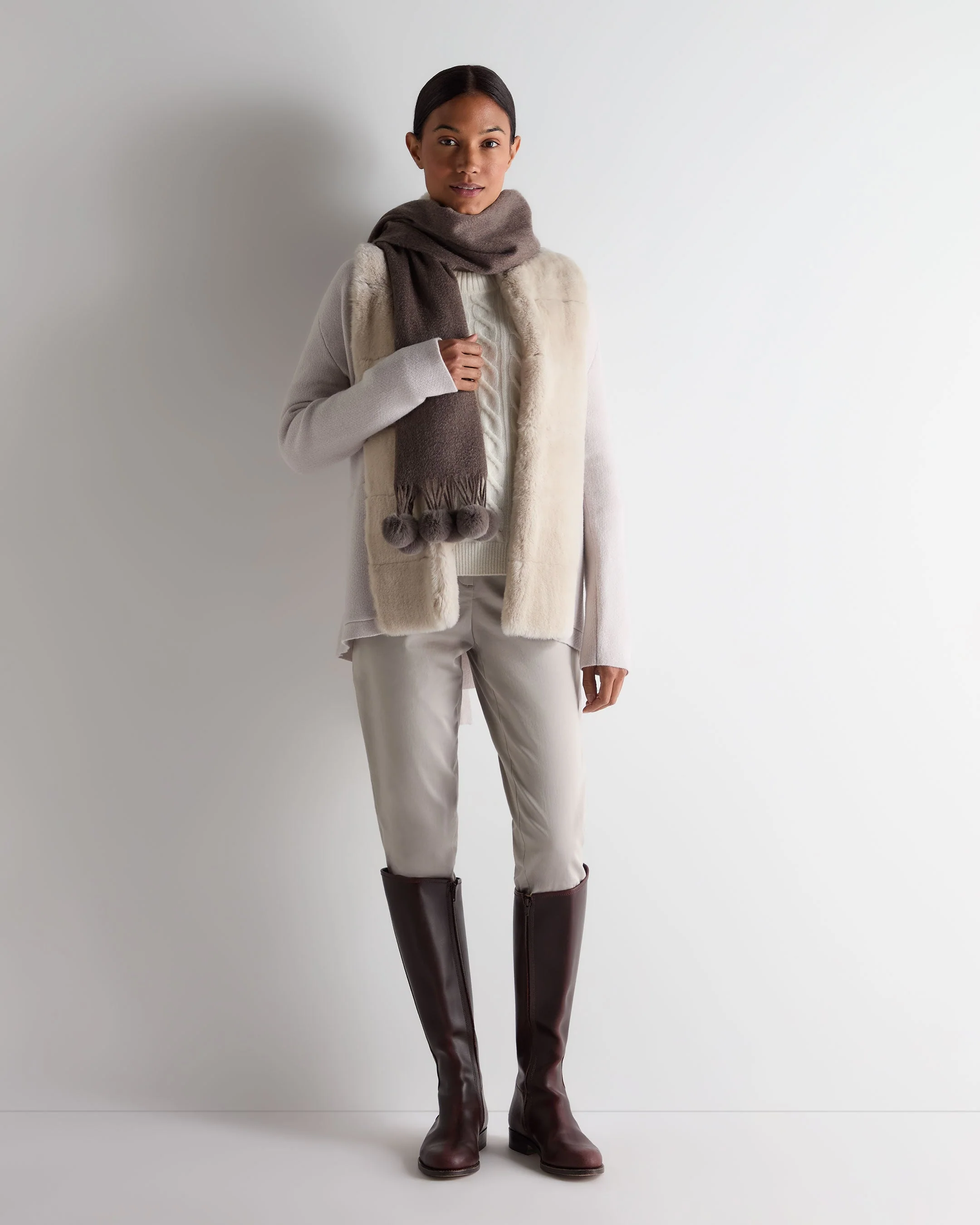 Women's Ruby Herringbone Fur Cardigan Snow Grey