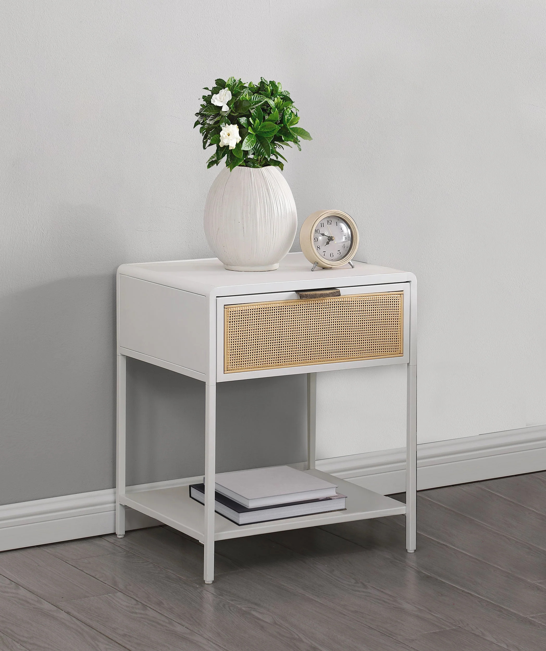 Amherst 1-drawer Radio Weave Cane Metal Bedside Table