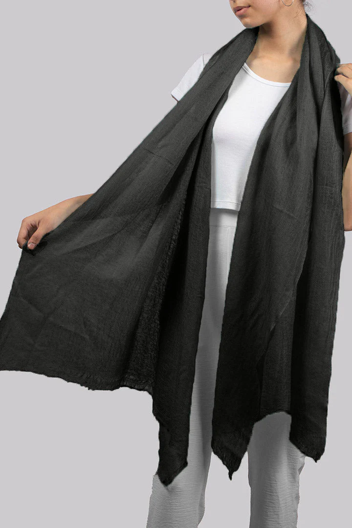 Handwoven Pure Cashmere Scarf Shawl in Black