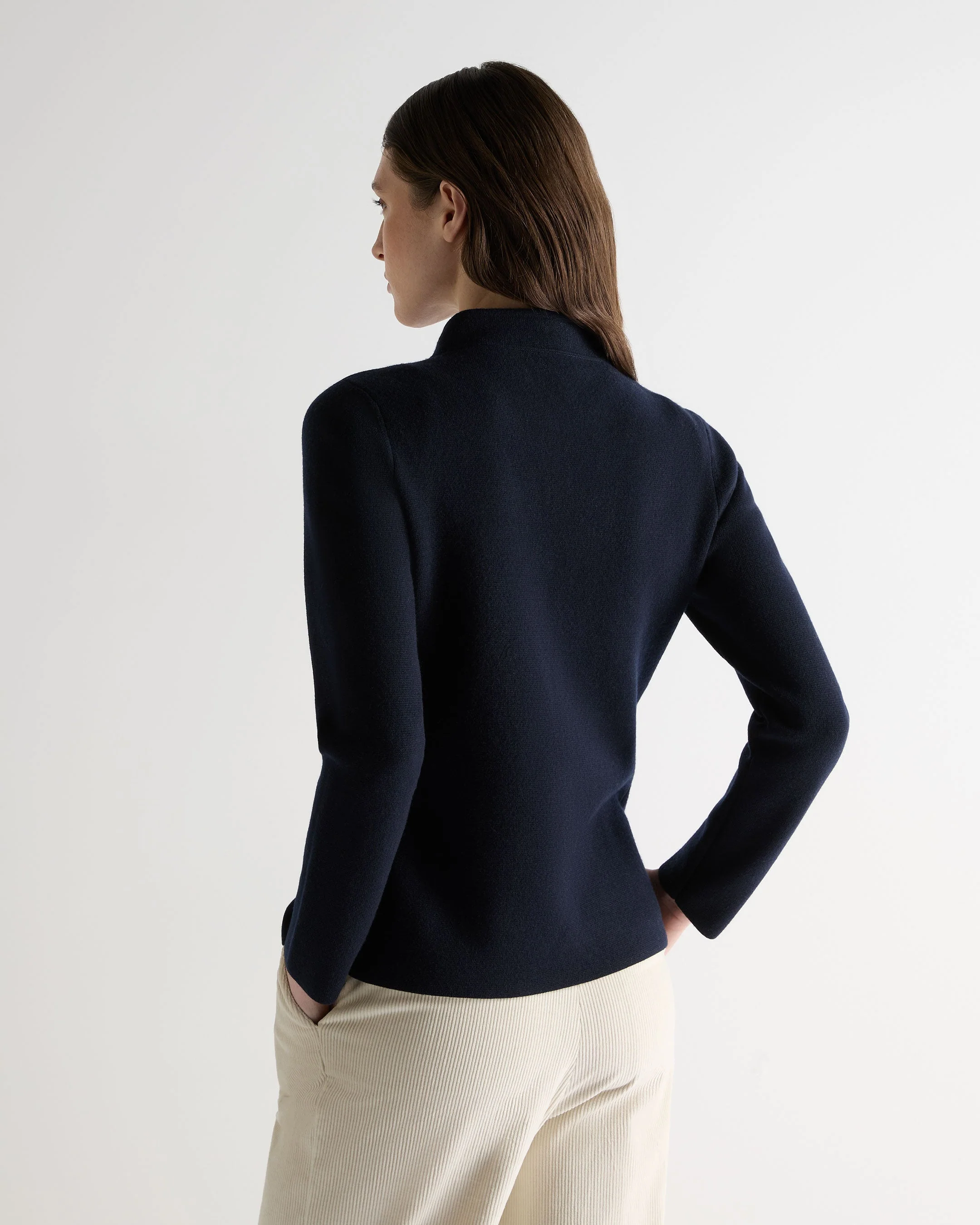 Women's Nehru Collar Cashmere Jacket Navy Blue