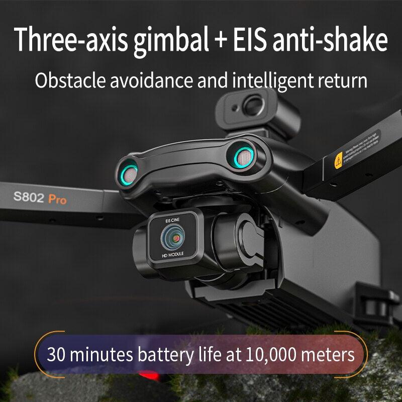 2024 New S802 GPS Drone - 8K HD Professional 3-Axis EIS Gimbal Camera 360° Obstacle Avoidance Brushless Motor Foldable Quadcopter Professional Camera Drone