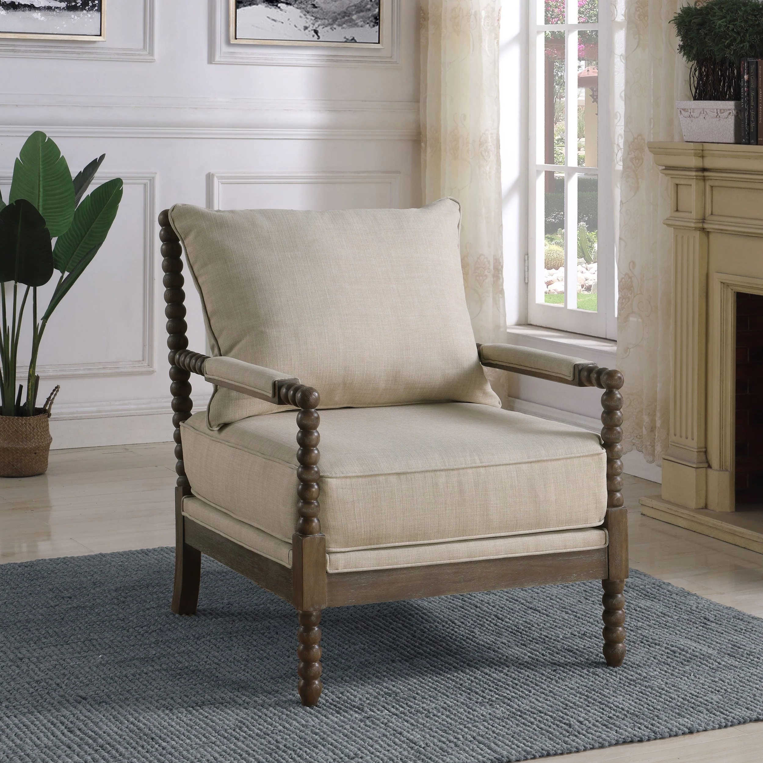 Blanchett Upholstered Bobbin Accent Chair White and Navy