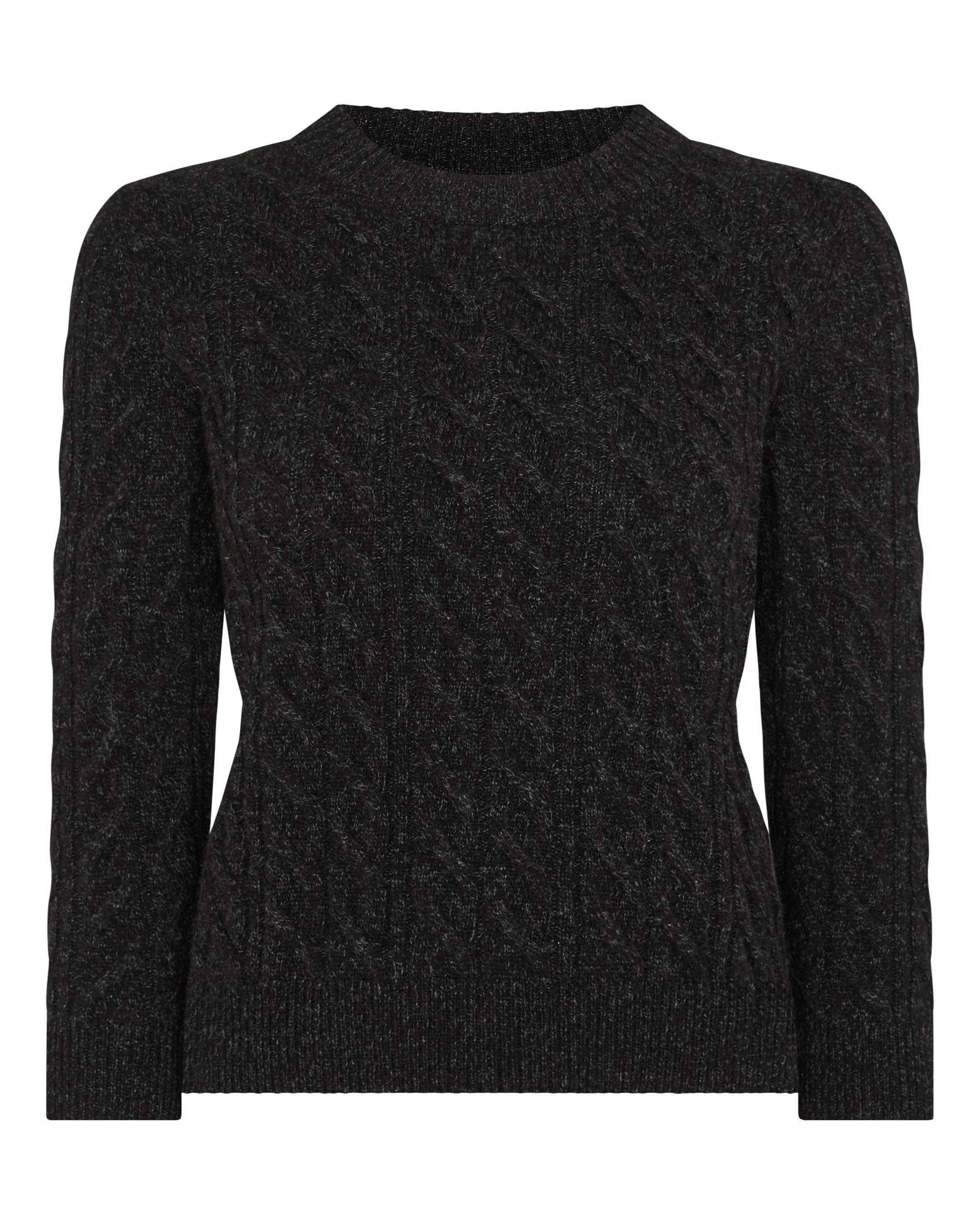 Women's Emilia Cable Round Neck Cashmere Sweater Charcoal Grey Melange