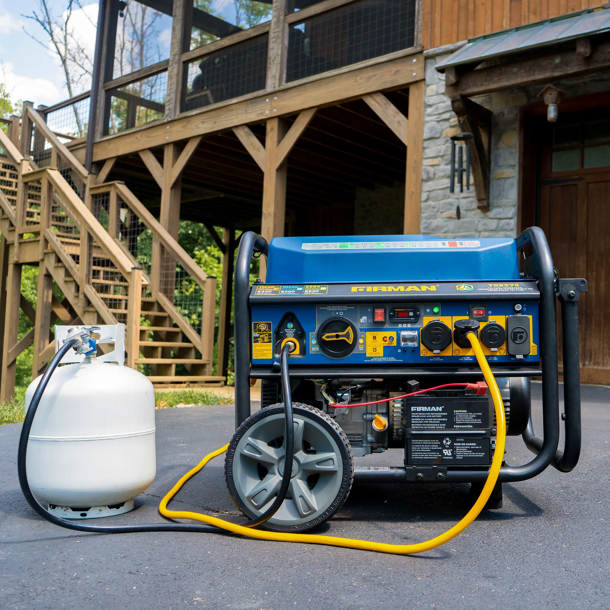 Tri Fuel Portable Generator 11400W Electric Start 120V/240V with CO Alert