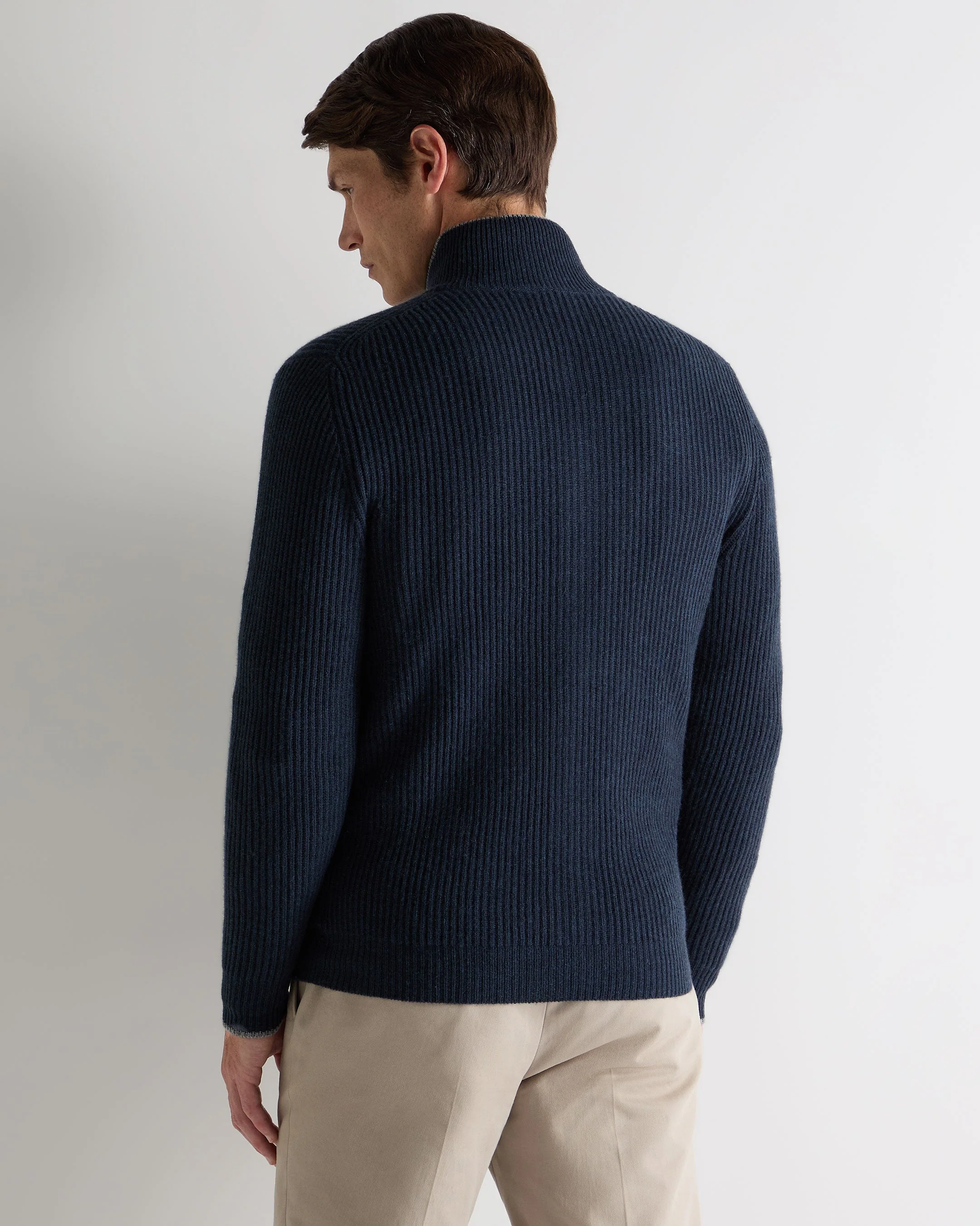 Men's Lambeth Rib Full Zip Cashmere Cardigan Indigo Blue