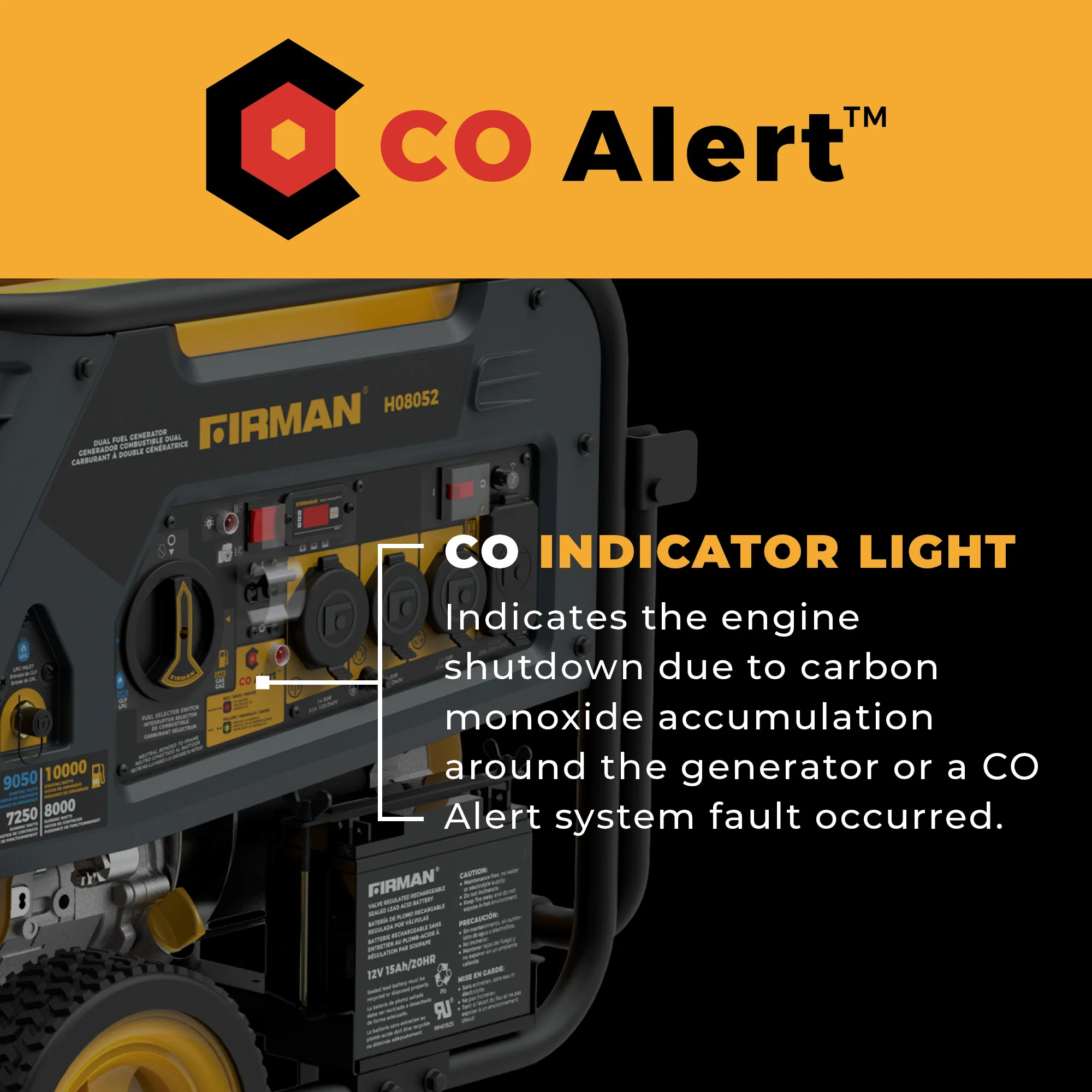 Dual Fuel Portable Generator 10000W Electric Start 120/240V with CO alert