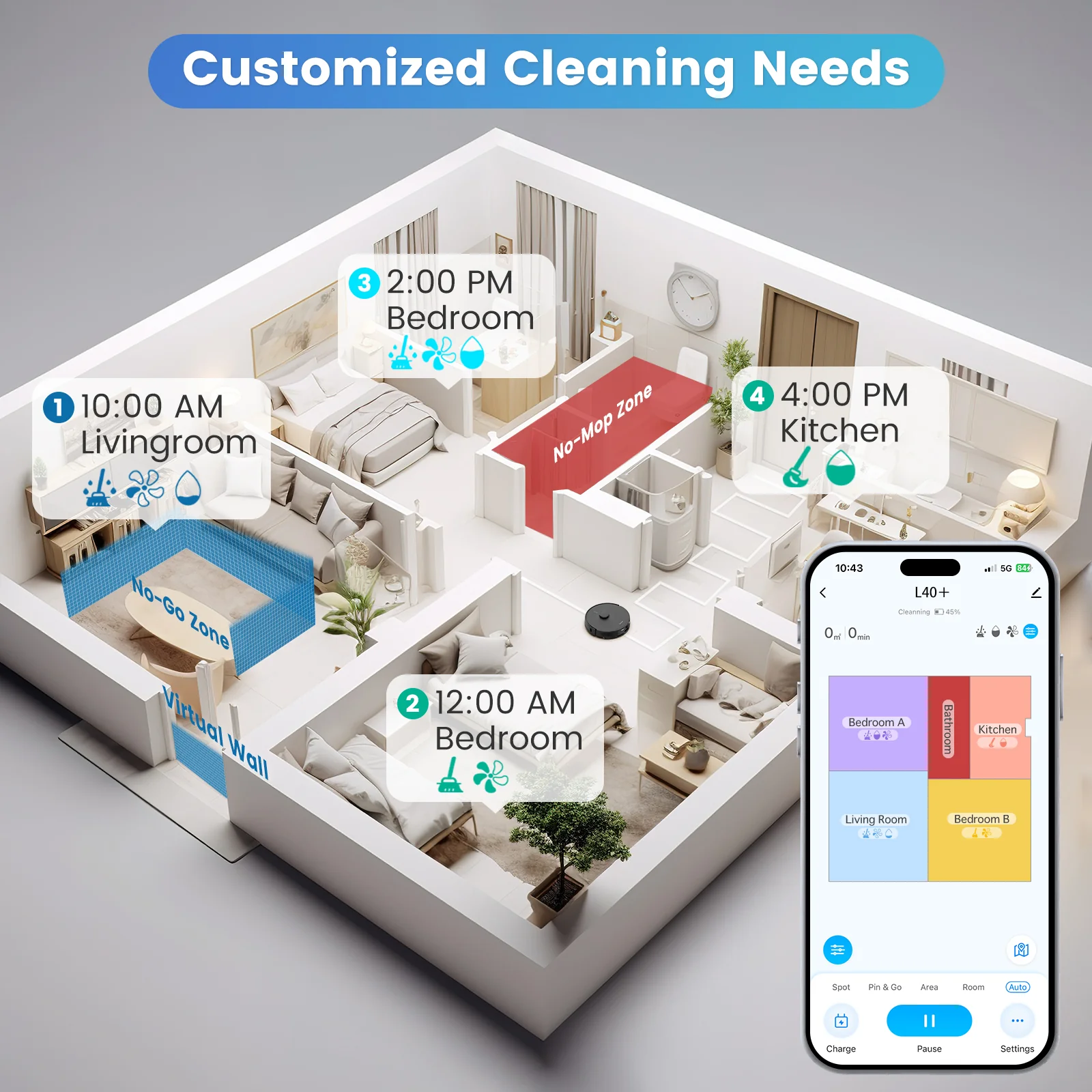 AIRROBO Robot Vacuum and Mop Combo L40 with 60 Days Self-Empty Station Voice Control Home Mapping