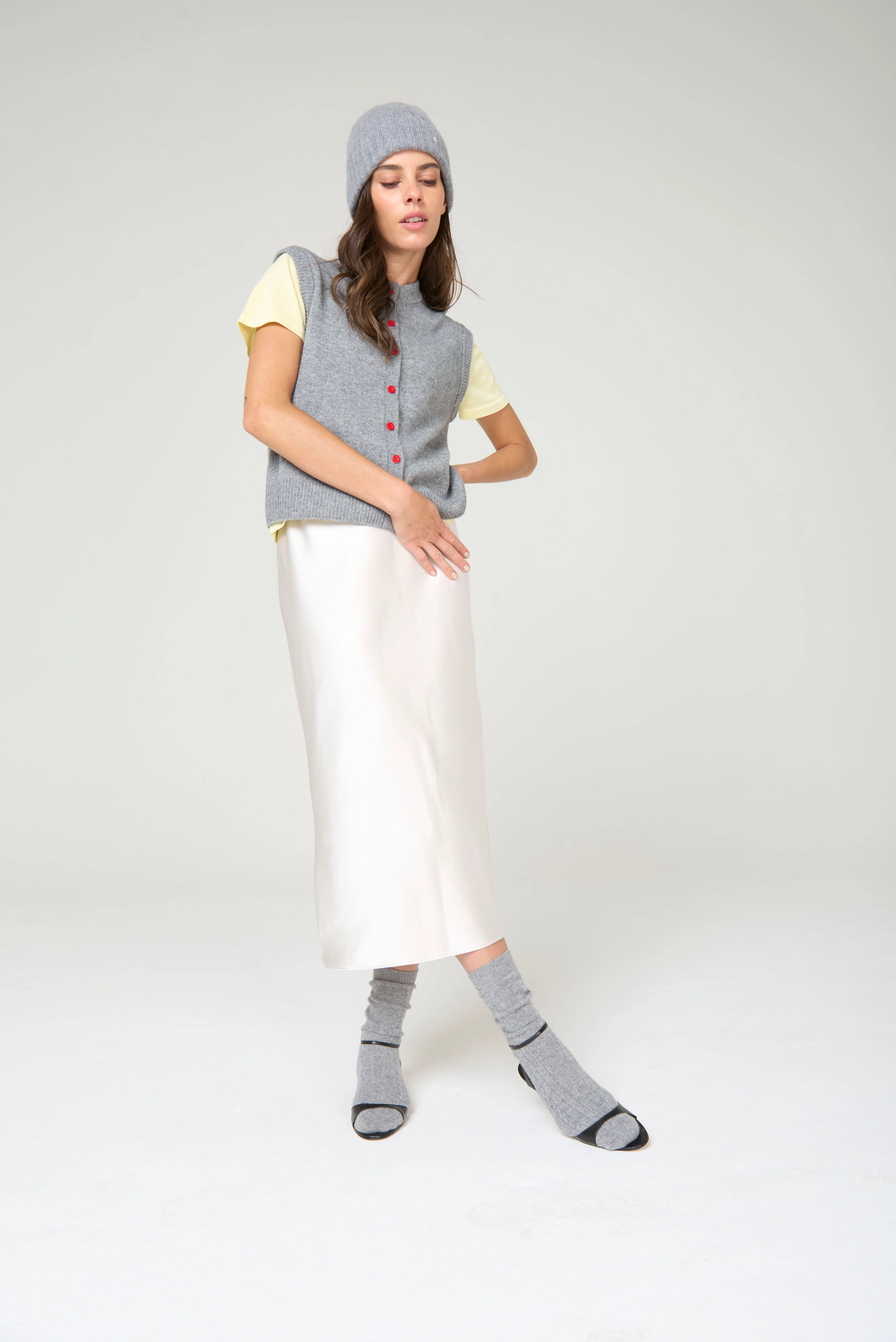 The Button Vest- Grey