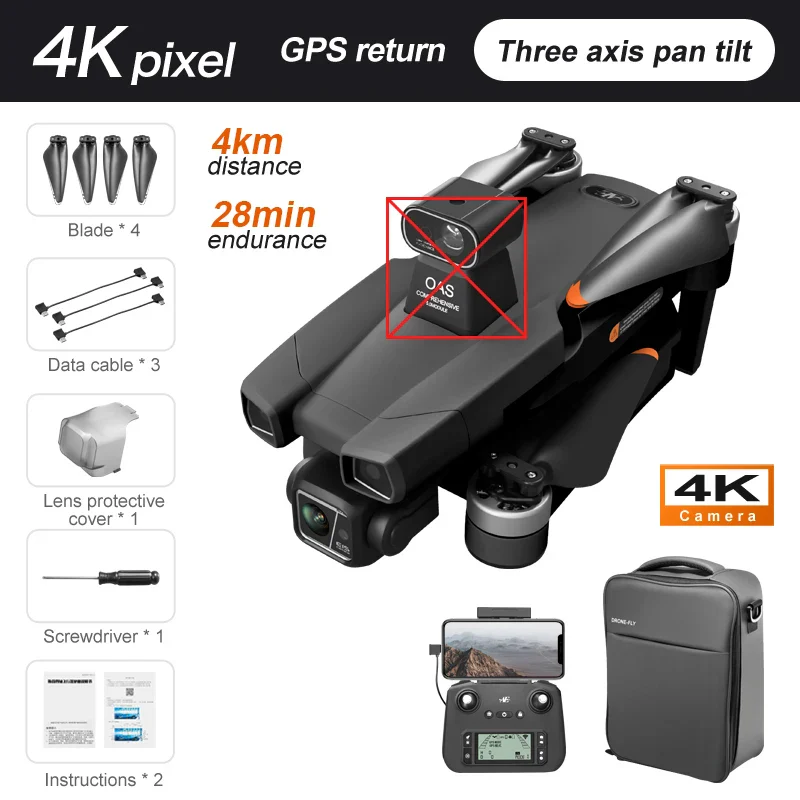 AE86 Pro Max Drone - GPS 4K HD Camera Three Axis Mechanical Pan Tilt Camera Brushless Laser Obstacle Avoidance GPS Drones toys