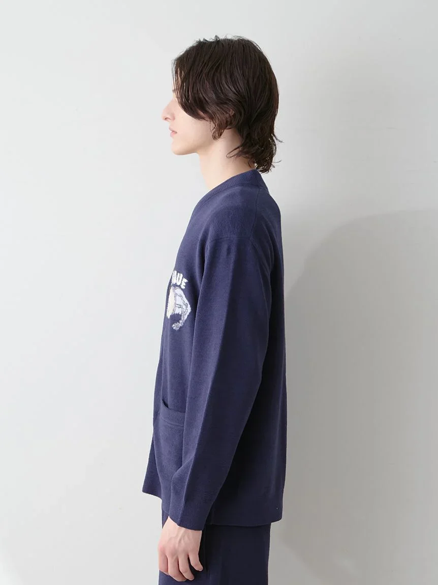 Mens Sleeping Cat Jacquard Cardigan