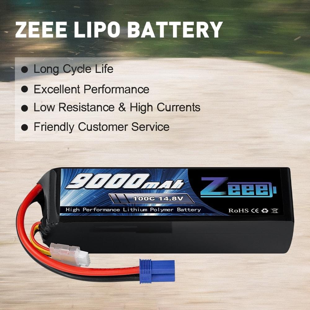 1/2units Zeee 14.8V Lipo Battery - 4S 100C 9000mAh Battery EC5 Connector with Metal Plates for RC Drone Car Truck Tank RC Models FPV Drone Battery