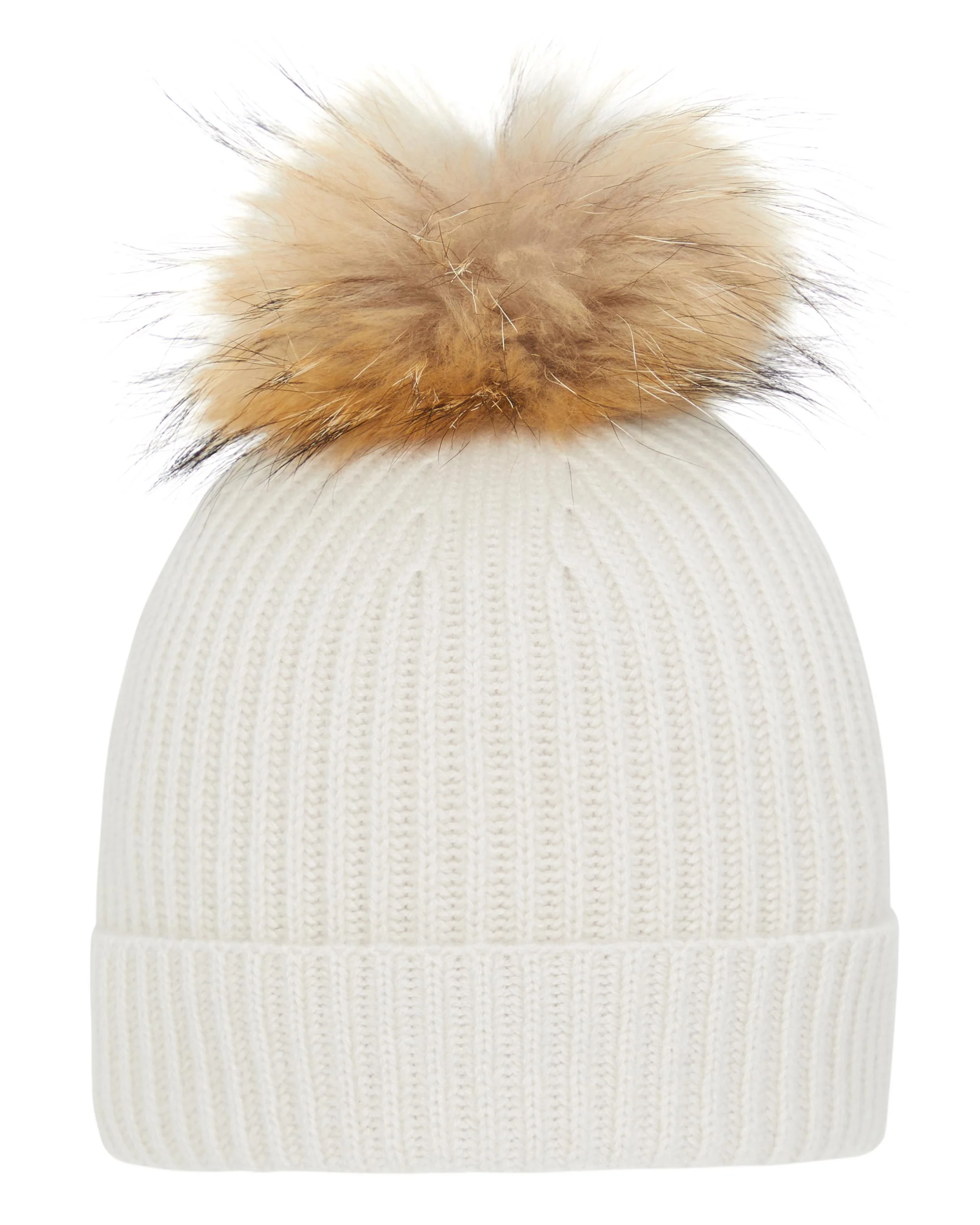 Unisex Ribbed Cashmere Hat With Detachable Pom Snow Grey