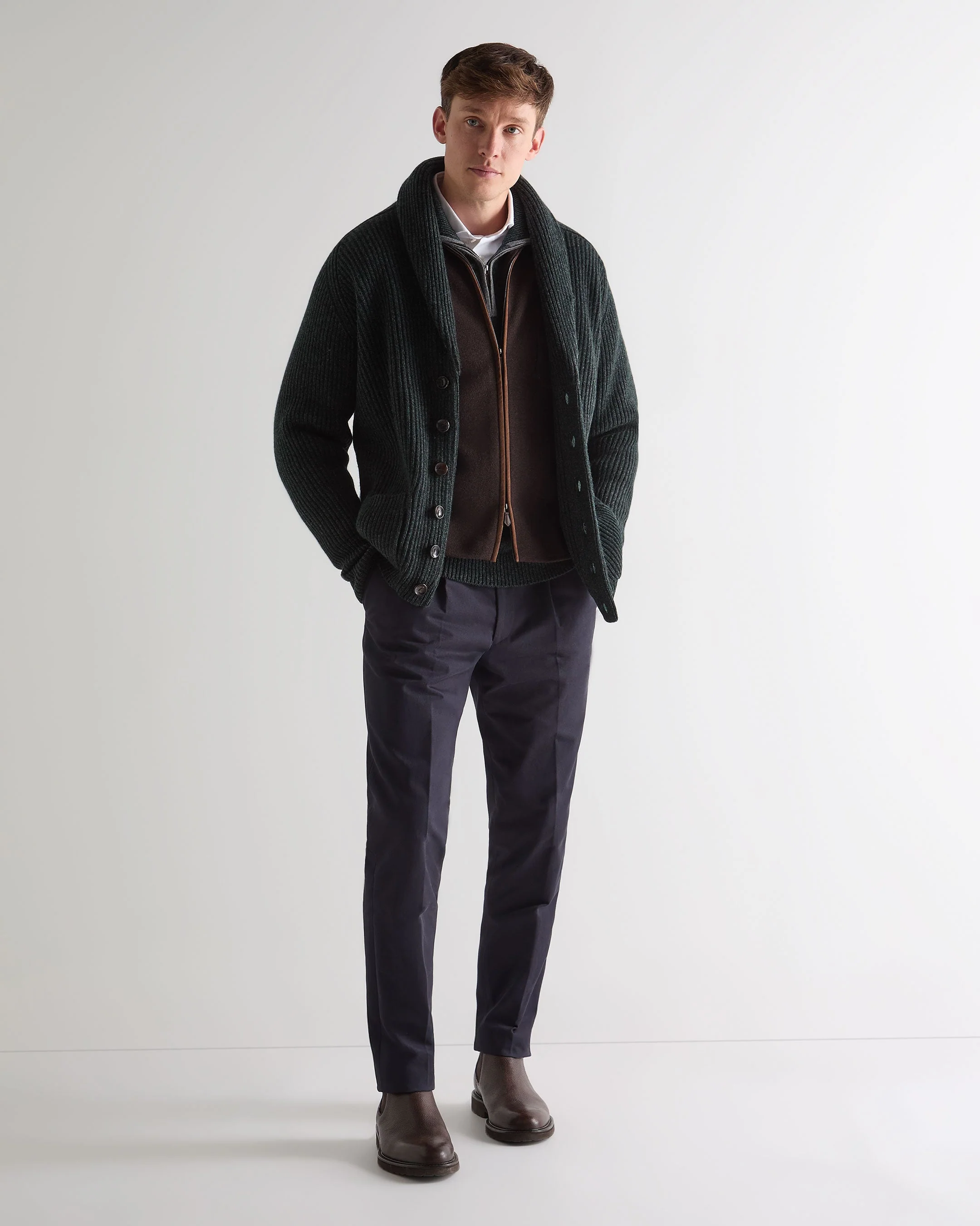 Men's Kensington Cashmere Cardigan Green Melange