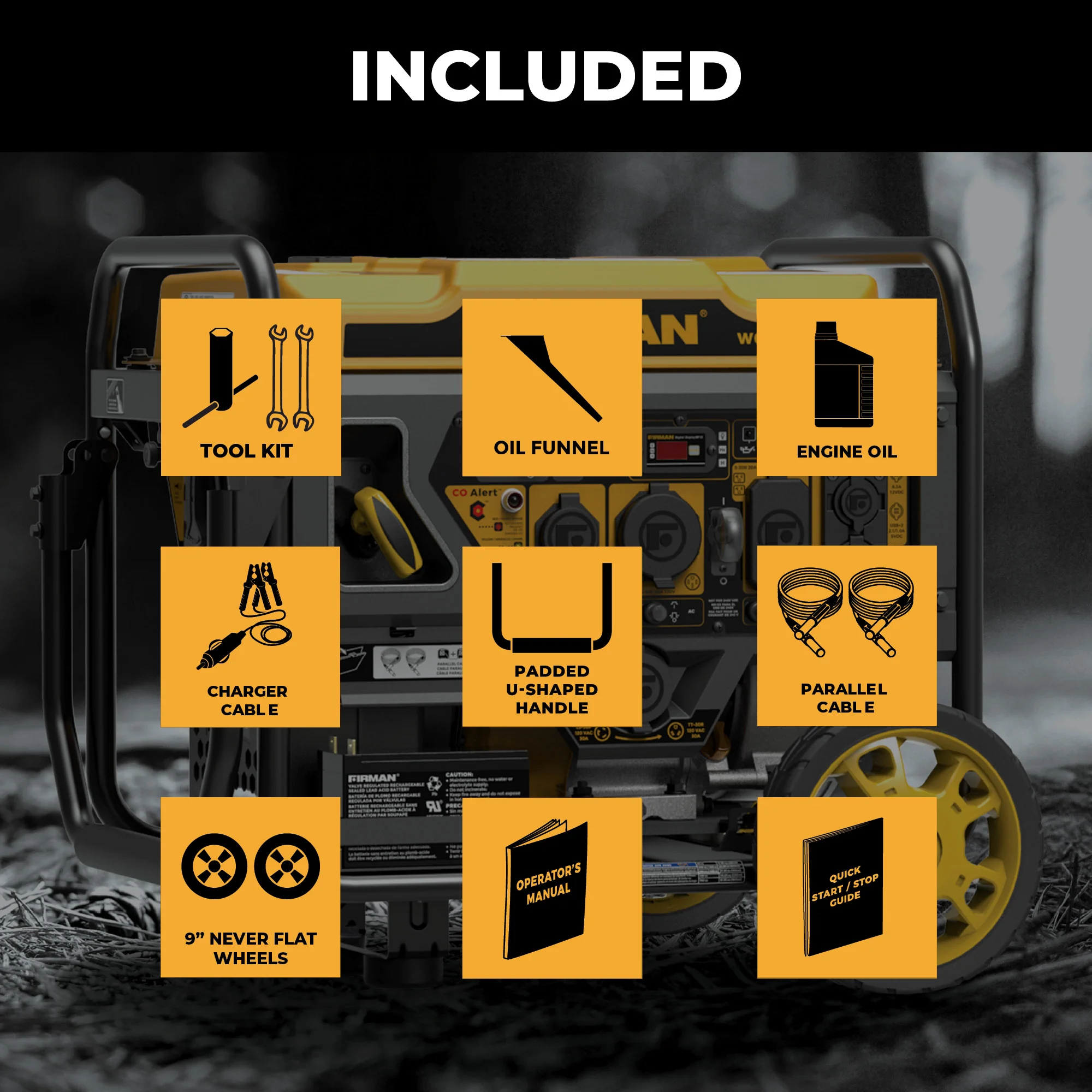 Inverter Open Frame Portable Generator 4500W Recoil Start with CO Alert