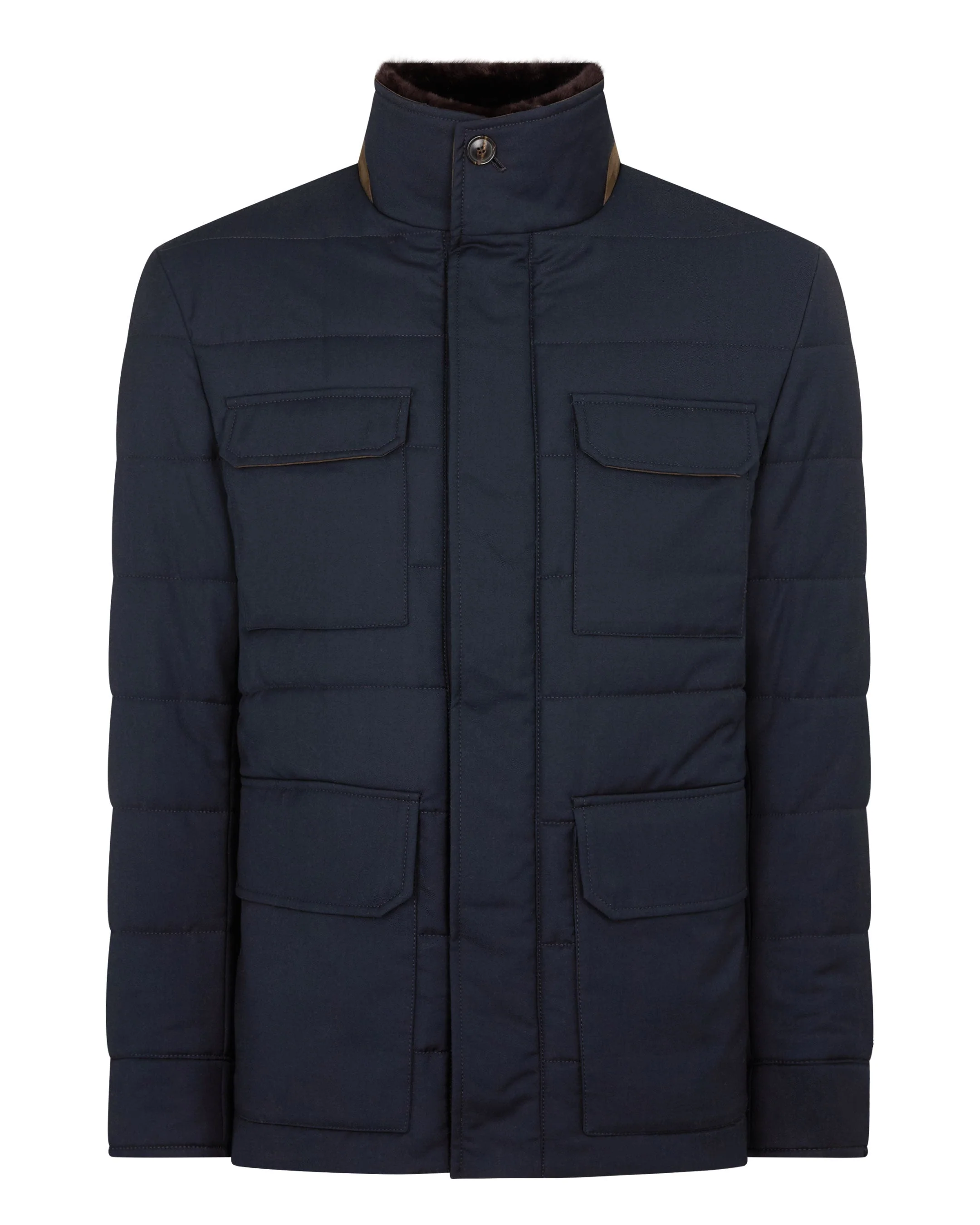 Men's Zermatt Quilted Jacket With Fur Navy Blue