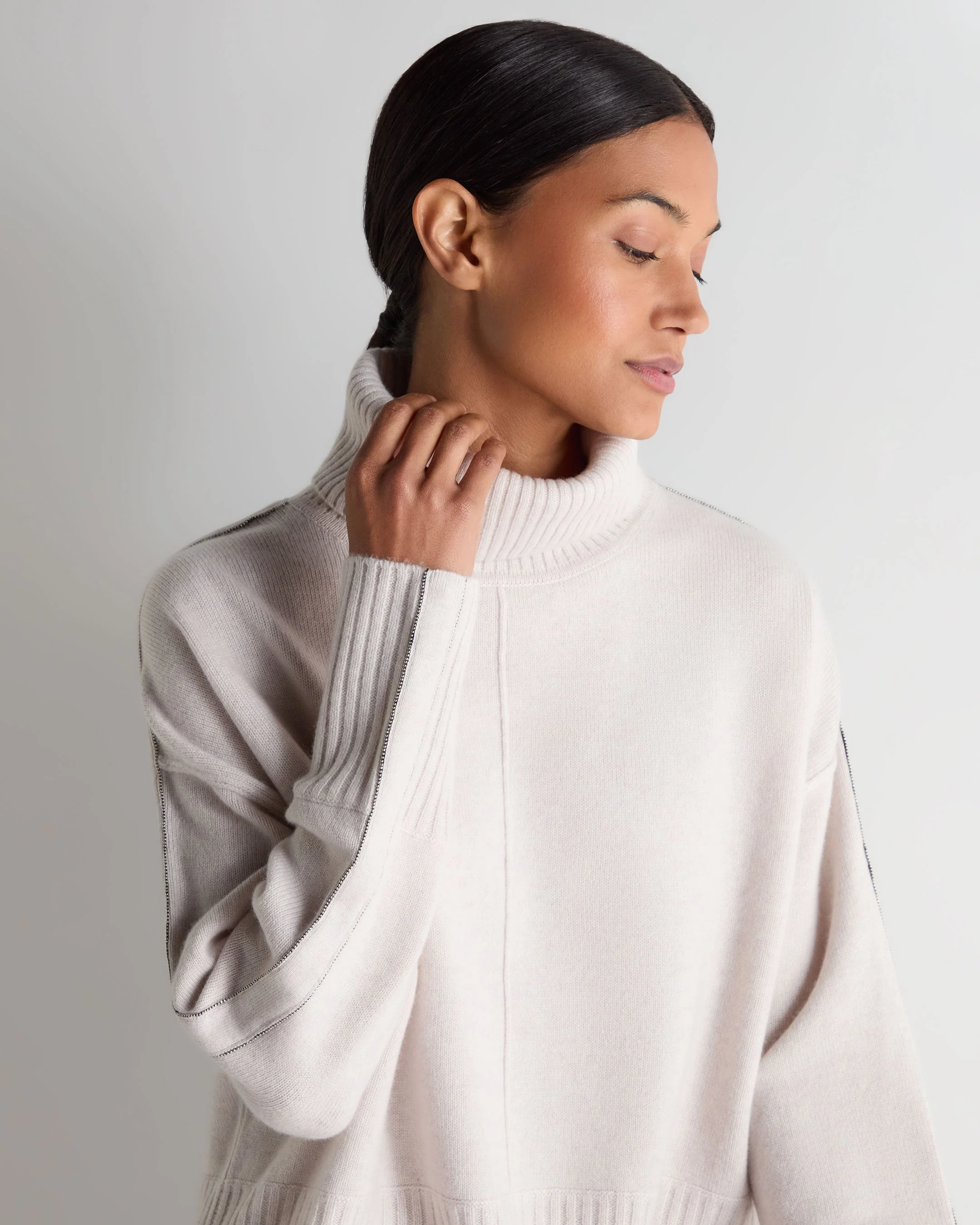 Women's Mollie Metal Turtle Neck Cashmere Sweater Frost White