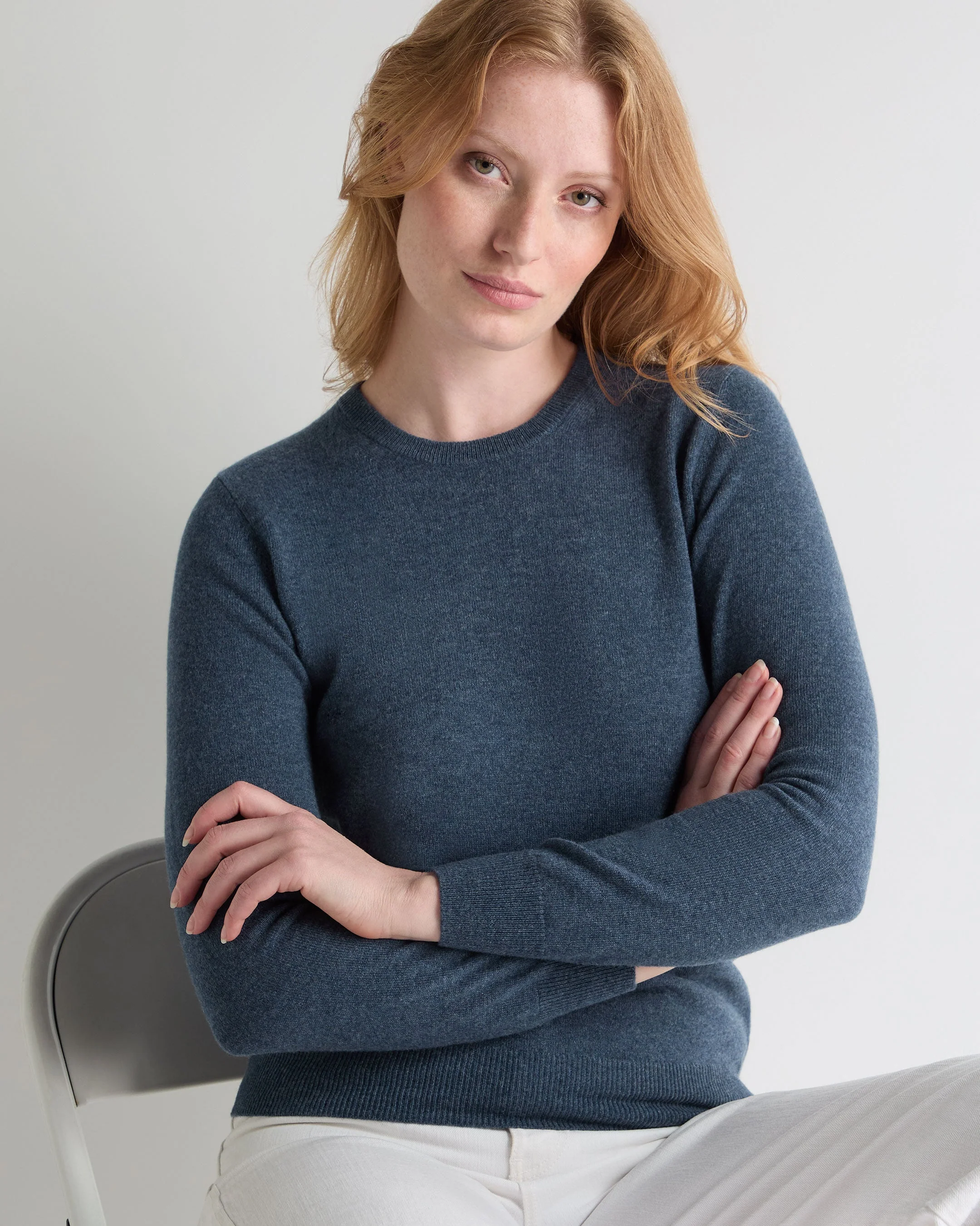 Women's Evie Classic Round Neck Cashmere Sweater Light Denim Blue